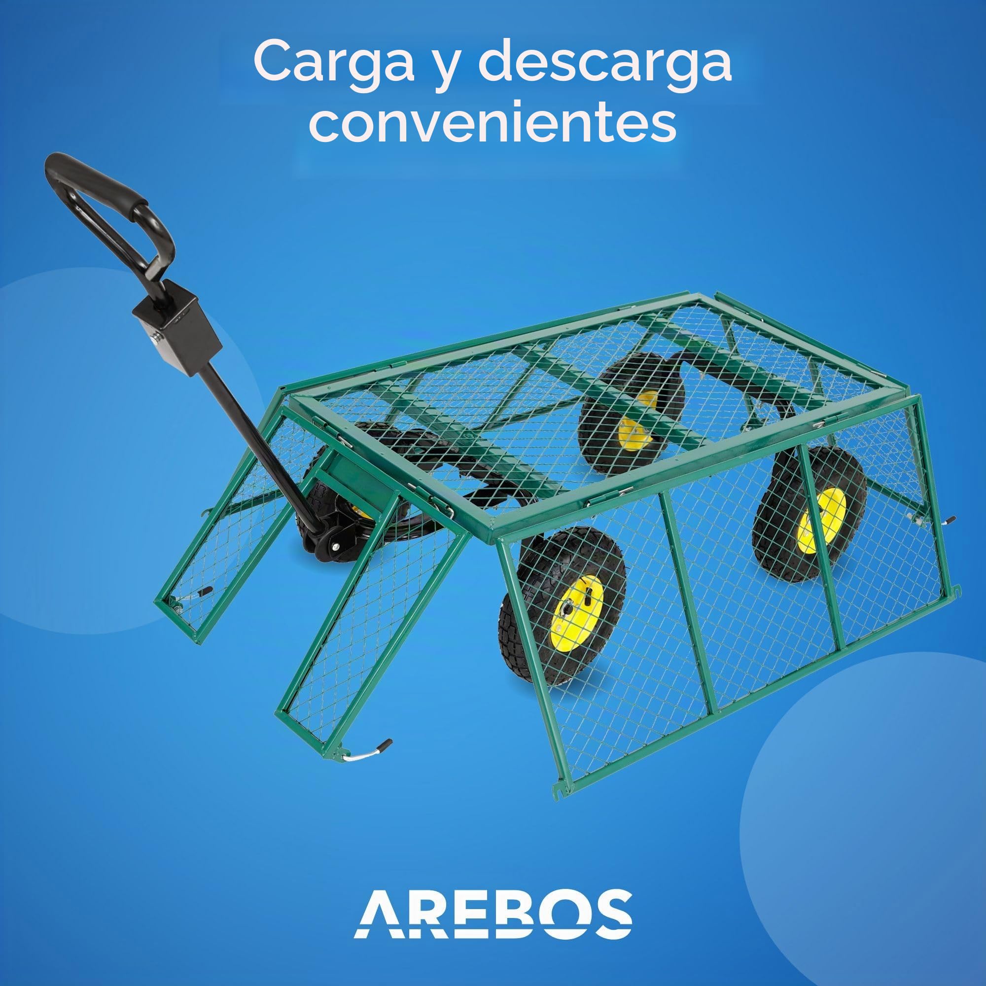 Arebos Carretilla Jardin | Carro de Transporte | Carro de Mano 550 kg | Plegable con Lona extraíble | Llantas de Acero con rodamiento de Bolas | Incluye asa y Barra