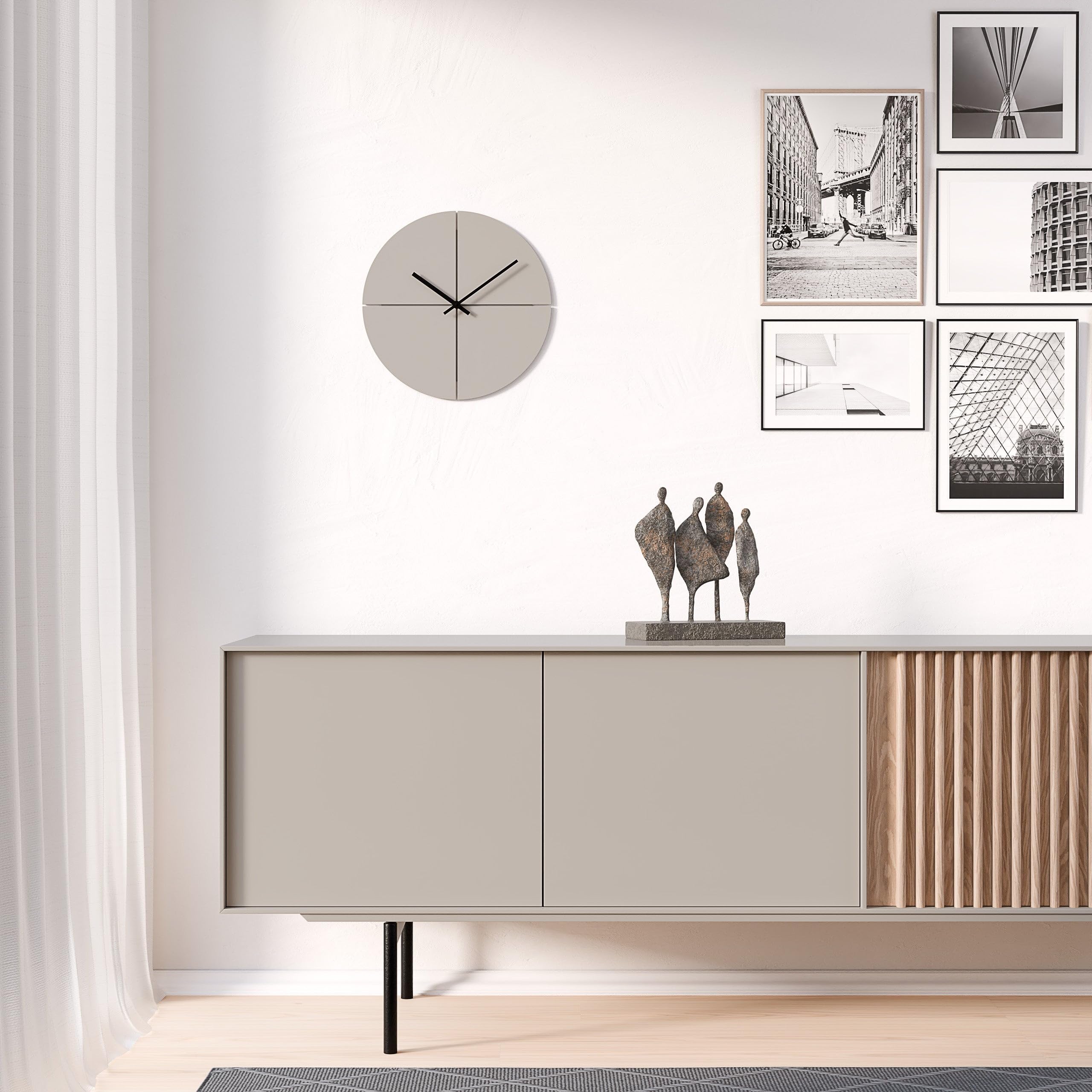 Cander Berlin MNU 2540 T XXL Wanduhr lautlos ohne Ticken 40 cm analog Küche Wohnzimmer modern Vintage warmgrau MDF