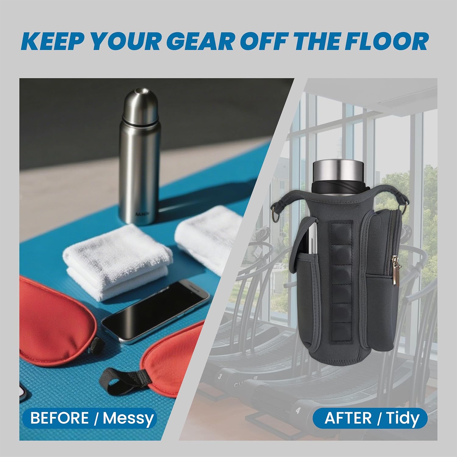 Magnetic Gym Bag Water Bottle Carrier with 6 Powerful Built-in Magnets - Phone Pockets & Shoulder Strap Organizer for Gym, Travel, Work, Outdoor - Image 3