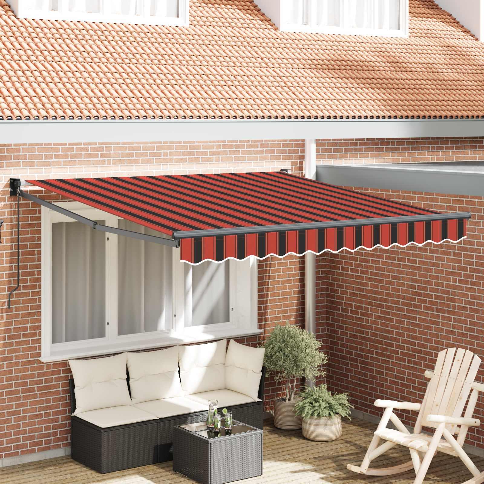 Auvent Store banne Rouge et Noir en Polyester 350 x 250 x 165 cm avec mécanisme Manuel pour terrasse Jardin pergola extérieur Protection Solaire et ombrage Polyvalent