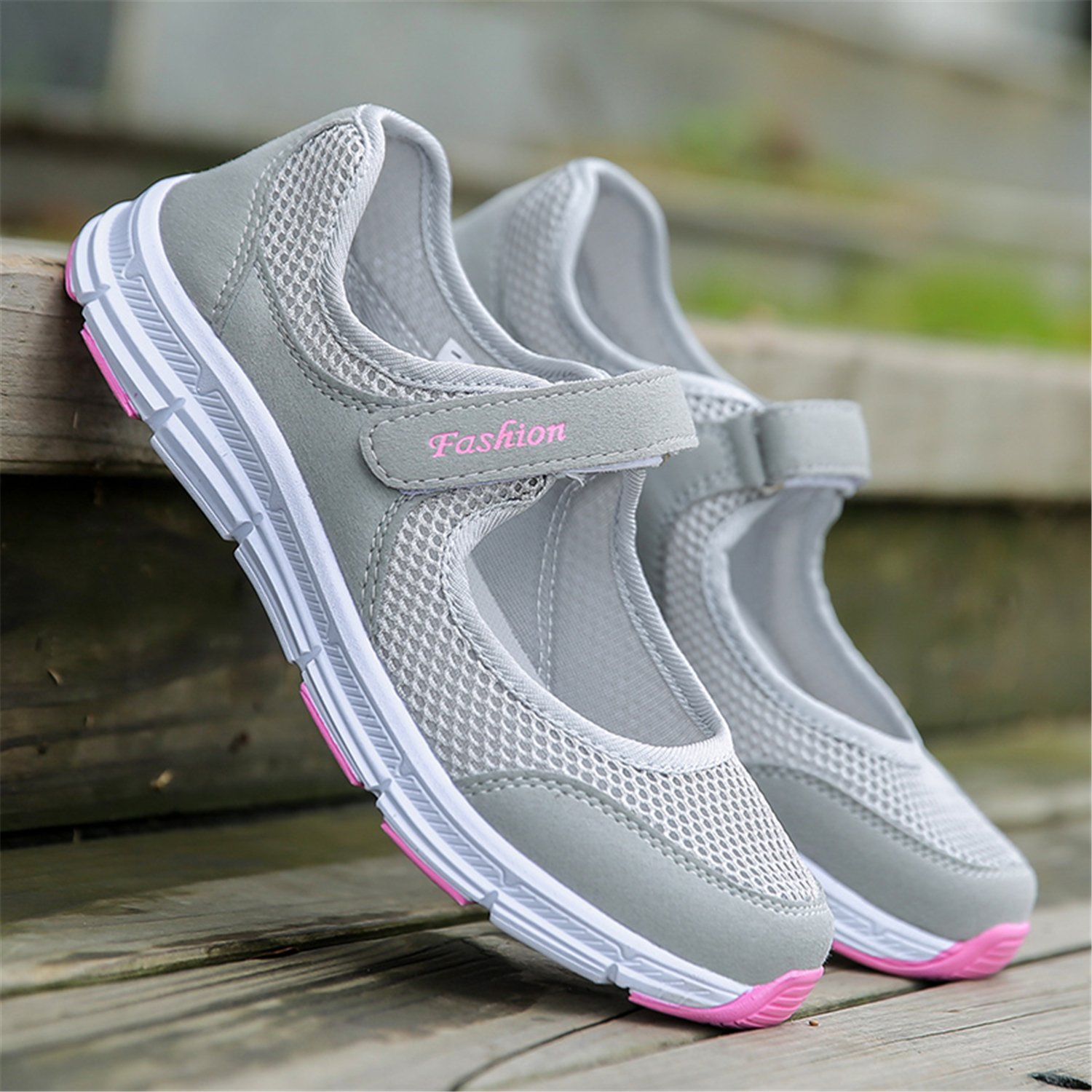 Mujer Plataforma Zapatillas Respirable Moda cómodos Mocasines Deportes Casual Verano Sandalias Antideslizantes Fitness Correr Calzado Deportivo Zapatilla Malla Plataforma Gris Negro Rojo