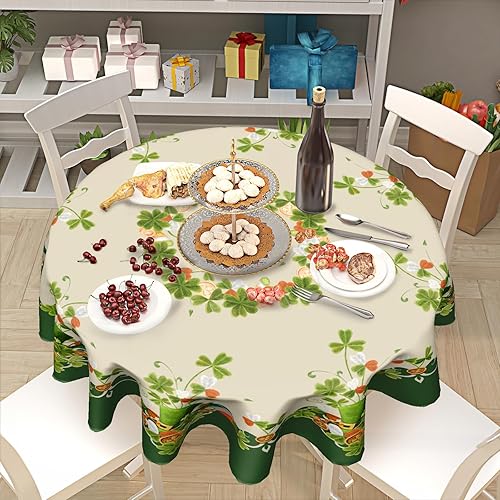 Miniatura 7 de Granbey Mantel redondo del día de San Patricio, mantel de trébol de primavera, mantel de granja de San Patricio, 60 pulgadas para cocina,