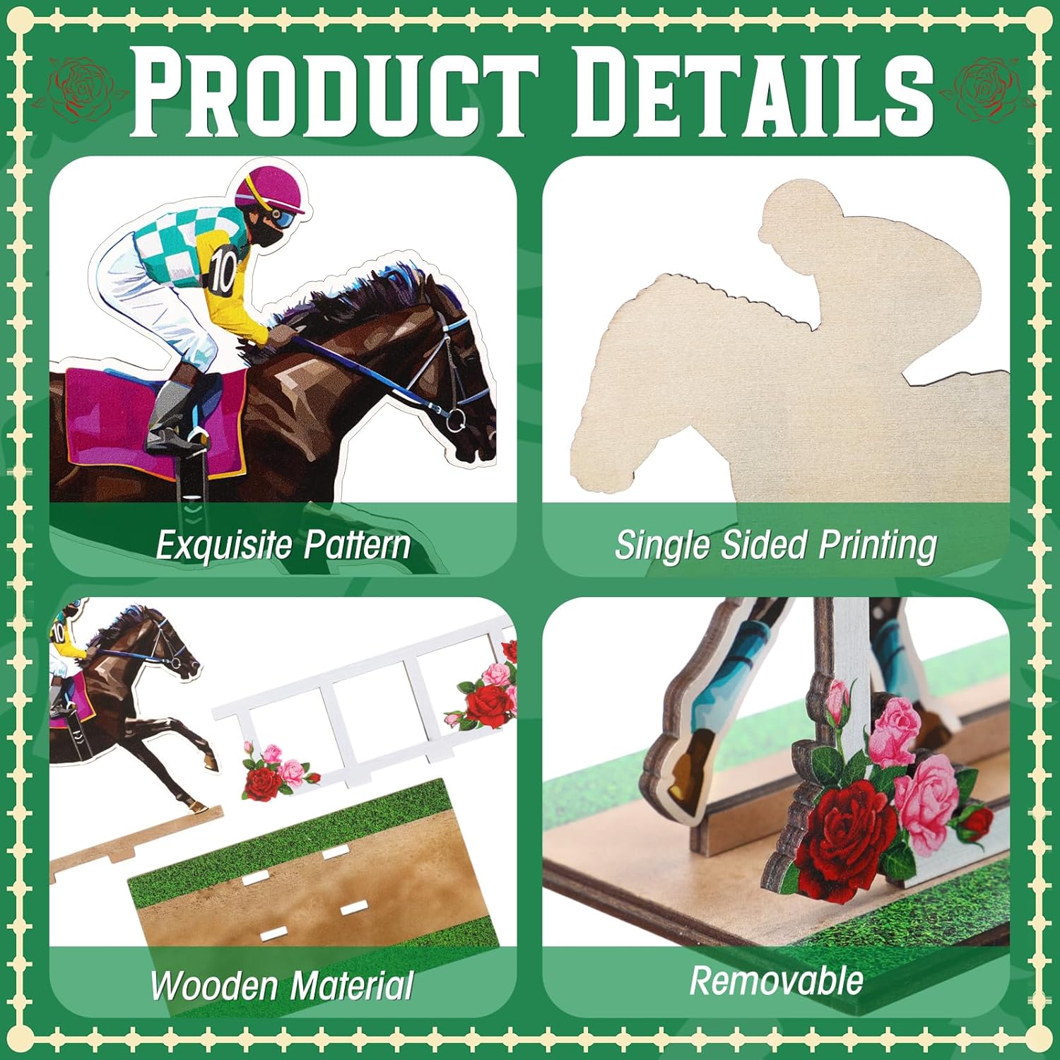 Geetery 12 Pcs Derby Day Horse Party Decorations Horse Racing Wooden Table Centerpieces Derby Day Tabletop Signs Tiered Tray Decor for Birthday Party Supplies