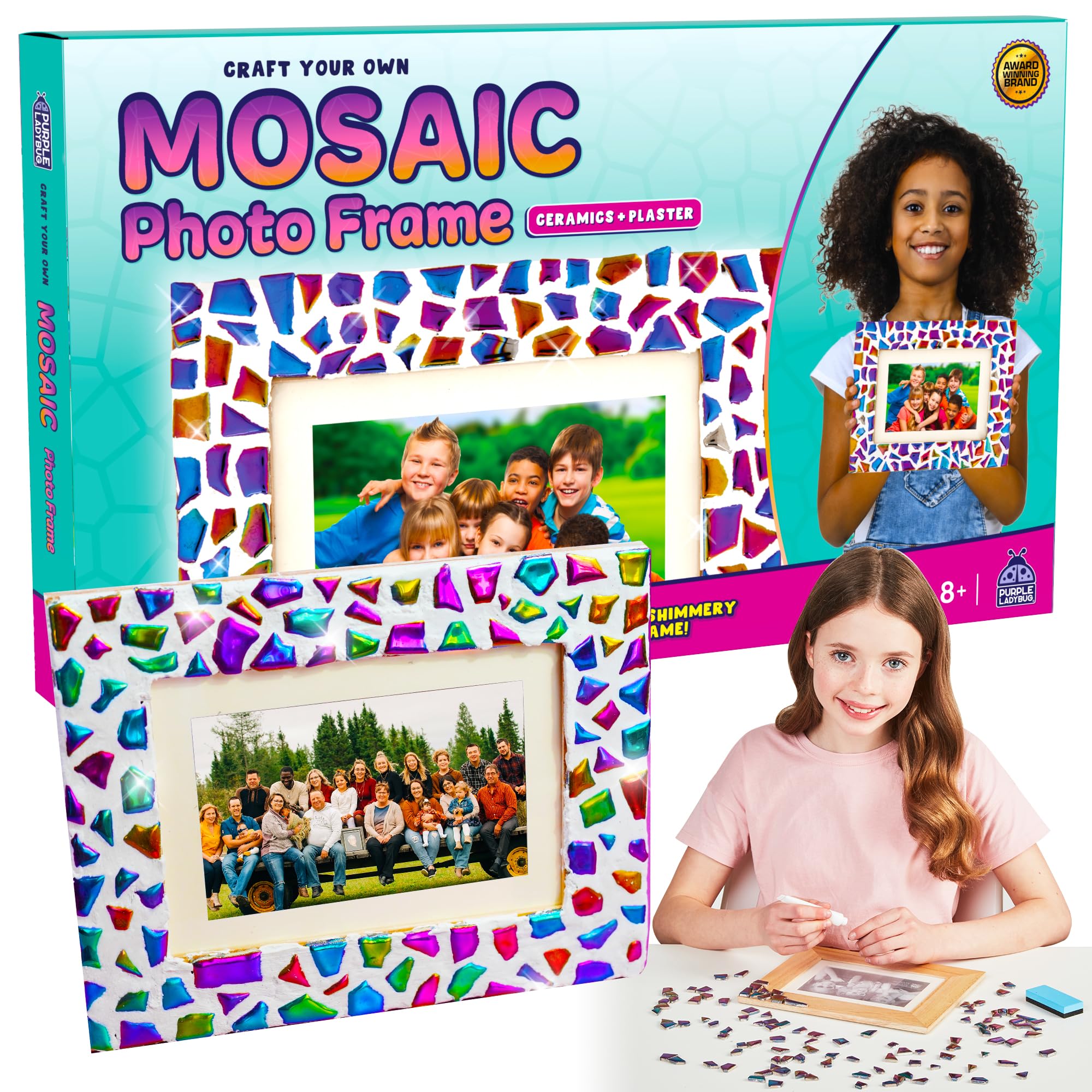 PURPLE LADYBUG DIY Picture Frame Mosaic Kits for Kids - Fun Arts and Crafts for Kids Ages 8-12 & Birthday Easter Gifts for 8 9 10 Year Old Girl - Crafts for Girls 8-12 10-12 6-8, Teen Girl Gifts