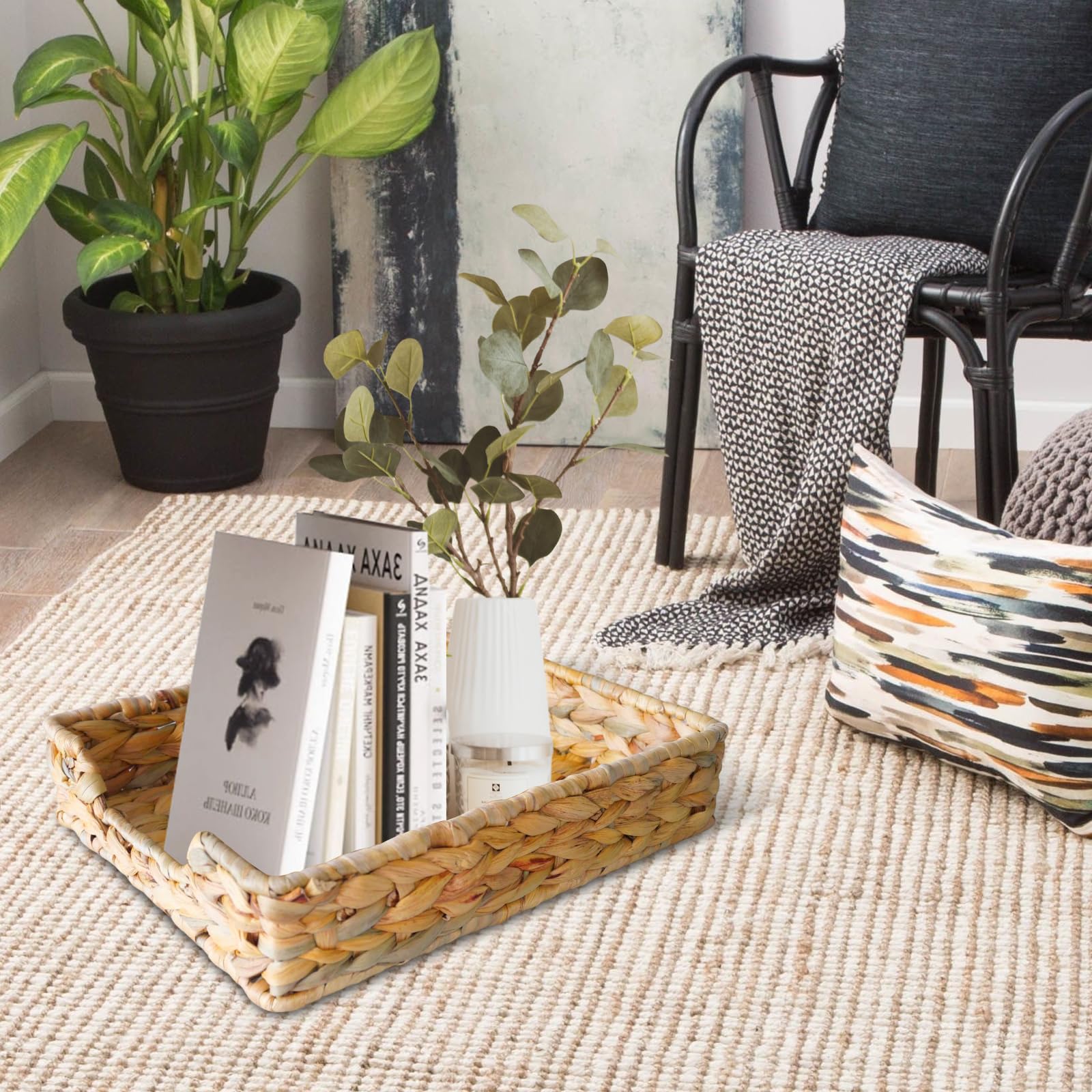 Whemyreat Natural Water Hyacinth Tray, Basket Paper Tray for Desk