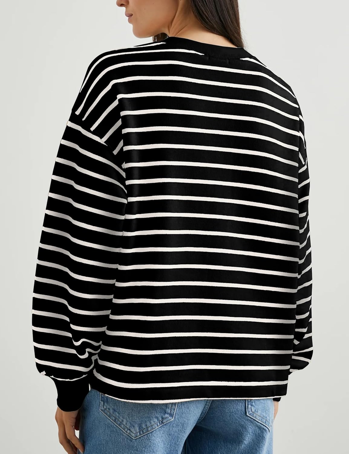 Womens Striped Sweatshirt Oversized Half Button Down Tops Crewneck Pullover Casual Long Sleeve Shirts - Image 6