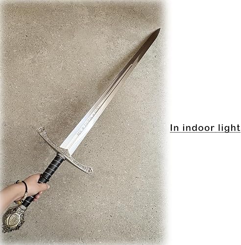 Miniatura 9 de Espada medieval de acero inoxidable de 44.7 pulgadas con placa de exhibición para colección, cosplay
