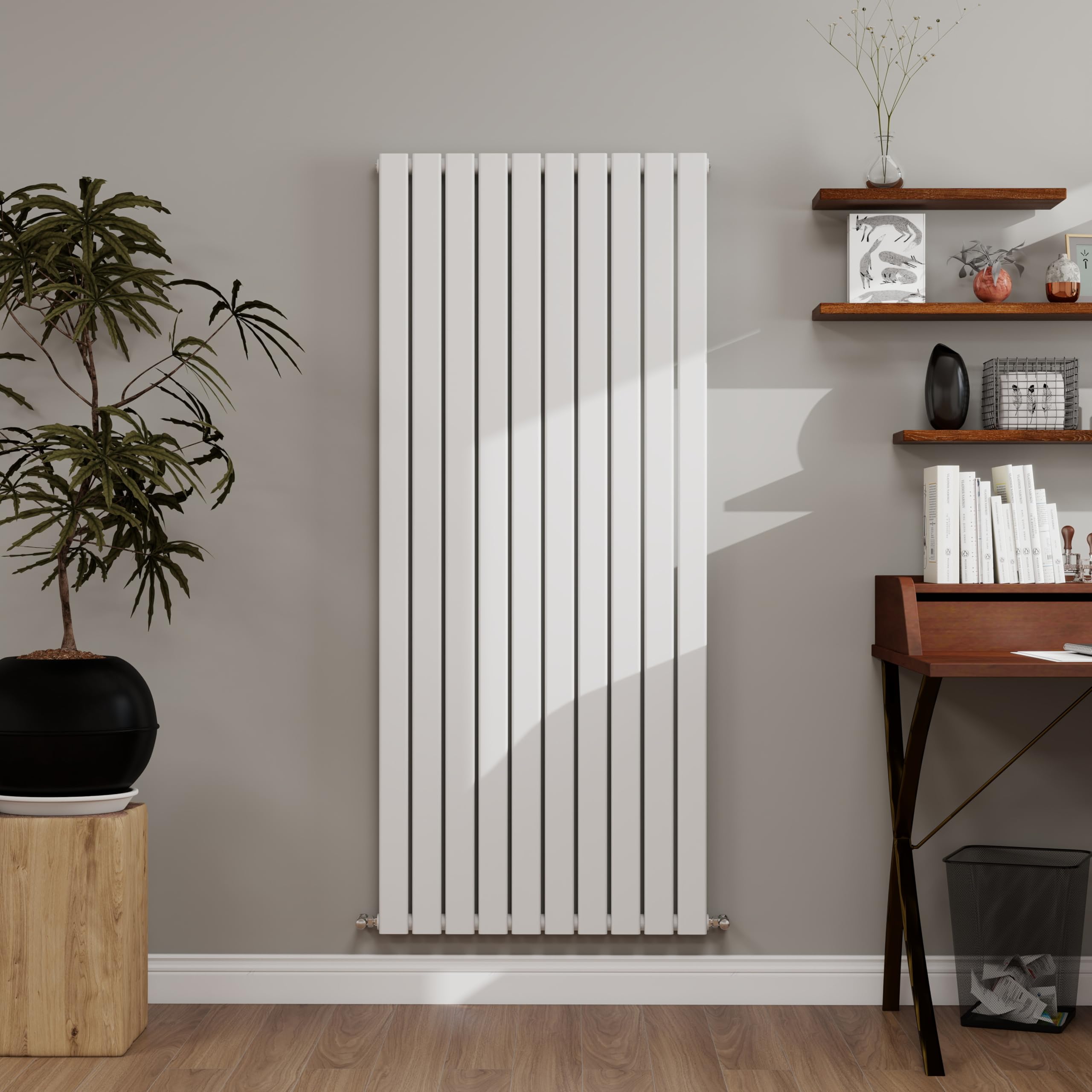 White Designer Radiator Vertical 1600×680mm Single Flat Panel - Wall/Floor Mounted for Modern Multi-Scene & Central Heating 4365 BTU