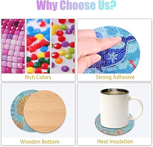 Miniatura 2 de Juego de 8 posavasos de pintura de diamantes, posavasos de arte de diamantes oceánicos con soportes, posavasos de arte de puntos de diamante,