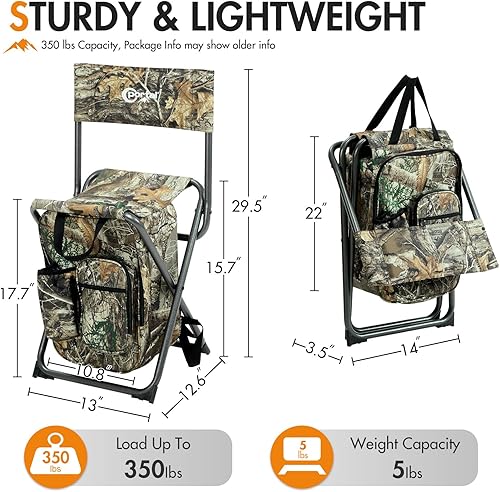 Miniatura 3 de PORTAL Mochila hielera silla de pesca con respaldo plegable taburete de camping compacto para exteriores, senderismo, caza, viajes, soporta