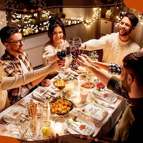 Miniatura 5 de Juego de 150 servilletas de invitados de Acción de Gracias que incluye 100 servilletas de Acción de Gracias y 50 soportes para cubiertos de Acción