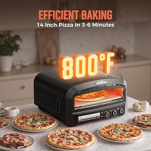 Miniatura 3 de BIG HORN OUTDOORS Horno de pizza para interiores, horno eléctrico de pizza de 14 pulgadas con 6 modos, calienta hasta 800 F, cocina de pizza de