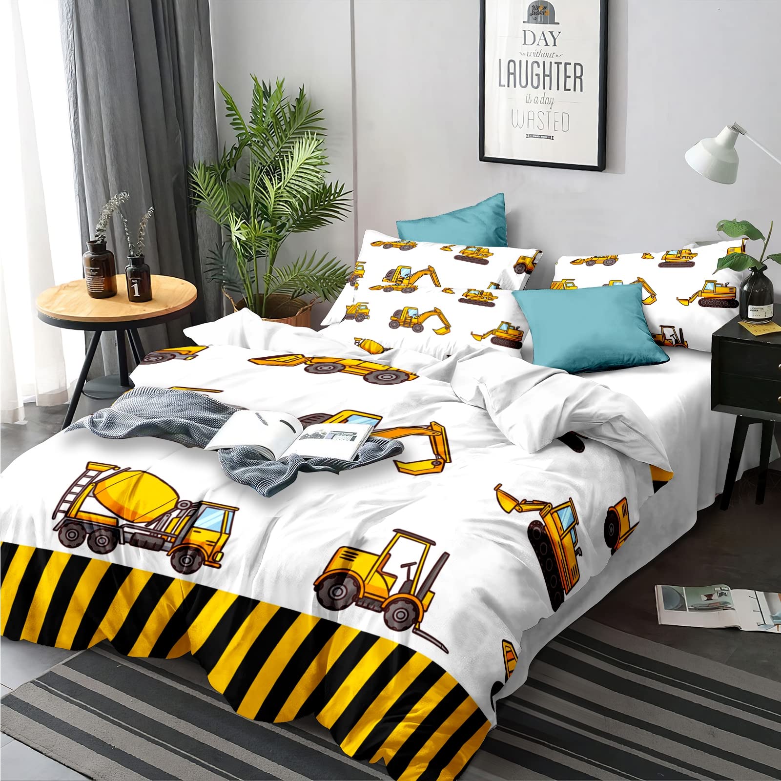 Lunoroey Digger Bedding Duvet Cover Set King Size Excavator Engineering Construction Vehicles Digger Kids Boys Bedding Set including Pilowcase Soft Microfiber Quilt Cover Set - Image 3