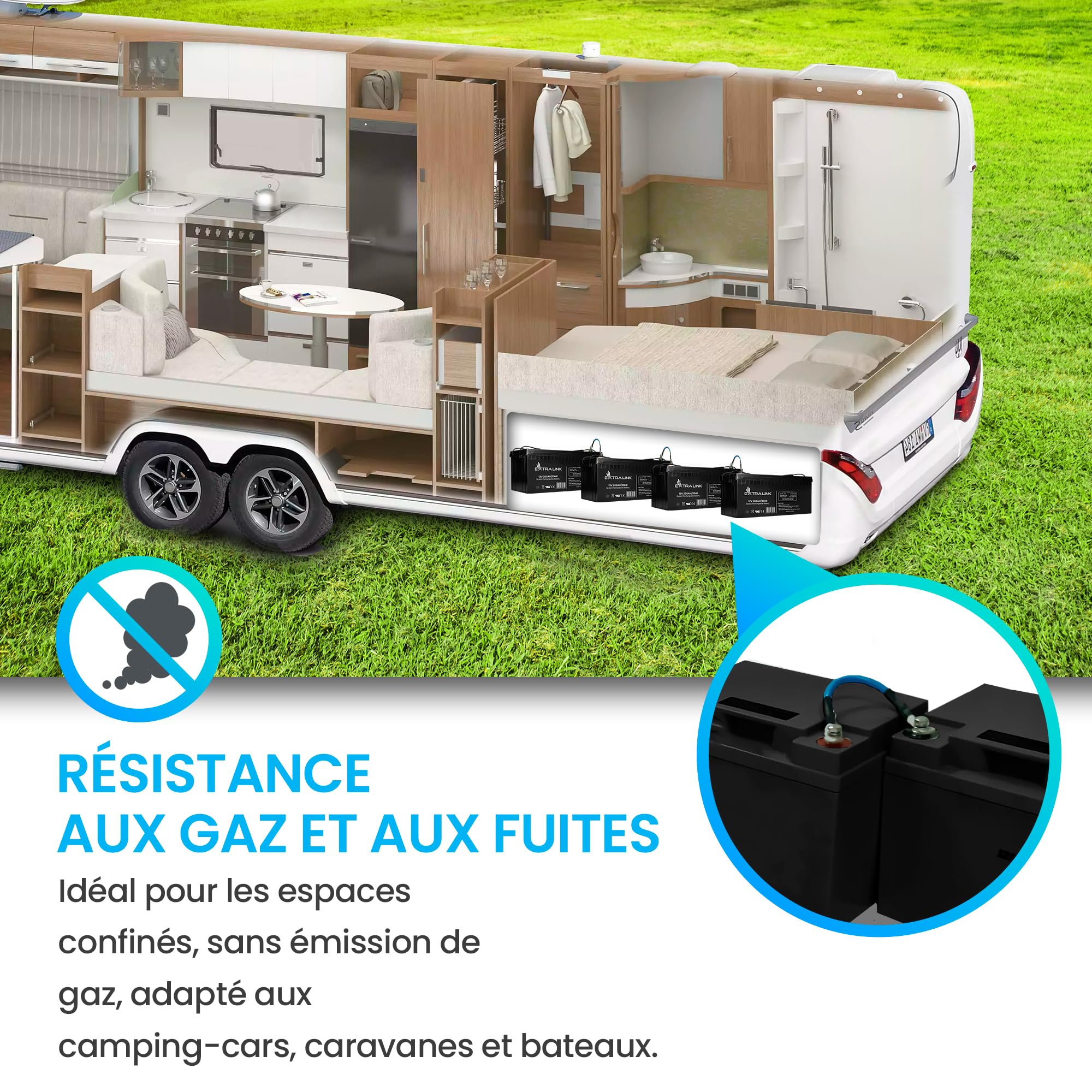 Extralink Batterie AGM 12V 200Ah - Batterie Decharge Lente sans Entretien, Anti-Fuite, Deep Cycle - Batterie Solaire, Camping-Car, UPS, Système Autonome, Alimentation de Secours