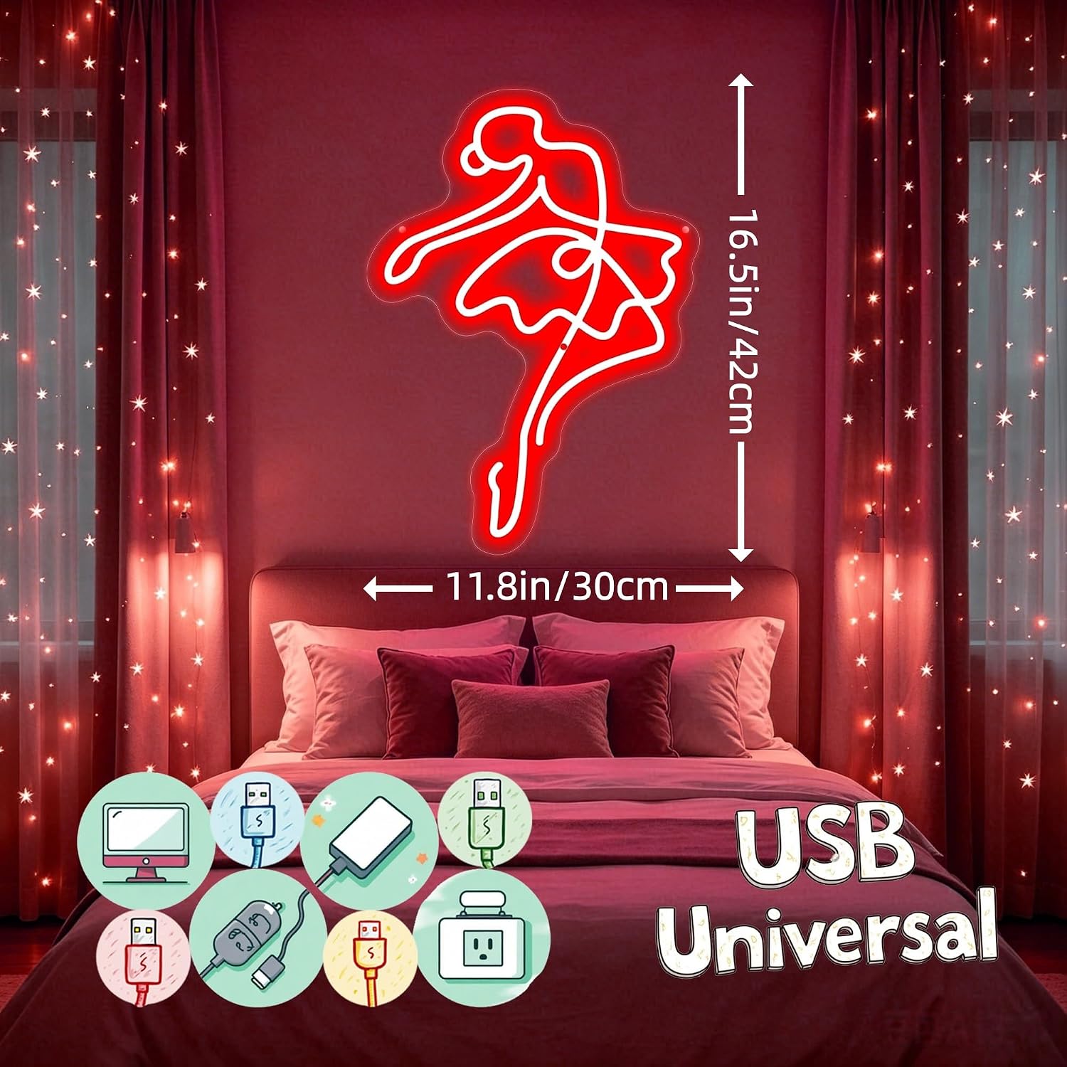 Dance Ballerina Neon Sign Girl Bedroom Aesthetic LED Wall Decor-16.5"x11.8" image 2