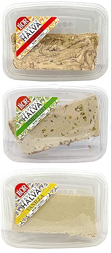 LiOR Heavenly Halva Slices - Paquete variado de 3 rebanadas de 7 onzas Tahini Confection sin OMG, sin gluten y vegano Vanilla Halva, Marble Halva,