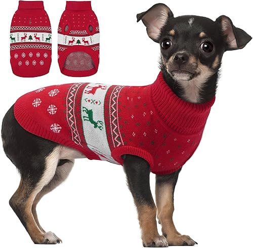 PUMYPOREITY Suéter de Navidad para perro con agujero para correa, suéteres cálidos de punto trenzado para perro, suéter elástico para mascotas para