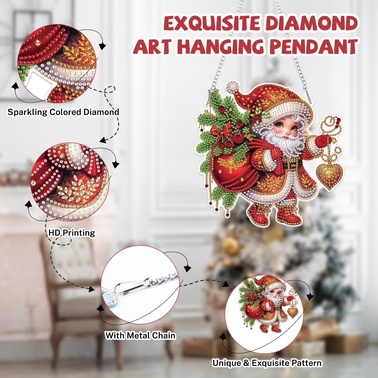 Lxmsja Christmas Diamond Art Hanging Ornaments for Adults Kids Diamond Painting Santa Claus Kits - Image 3