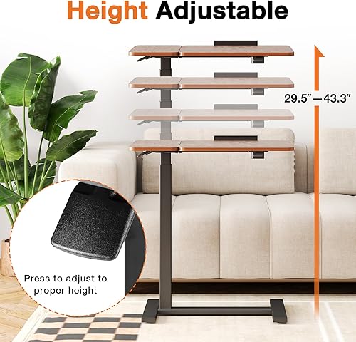 Miniatura 4 de Sweetcrispy Escritorio pequeño de pie con altura ajustable, soporte móvil para laptop con ruedas, estación de trabajo portátil para computadora con