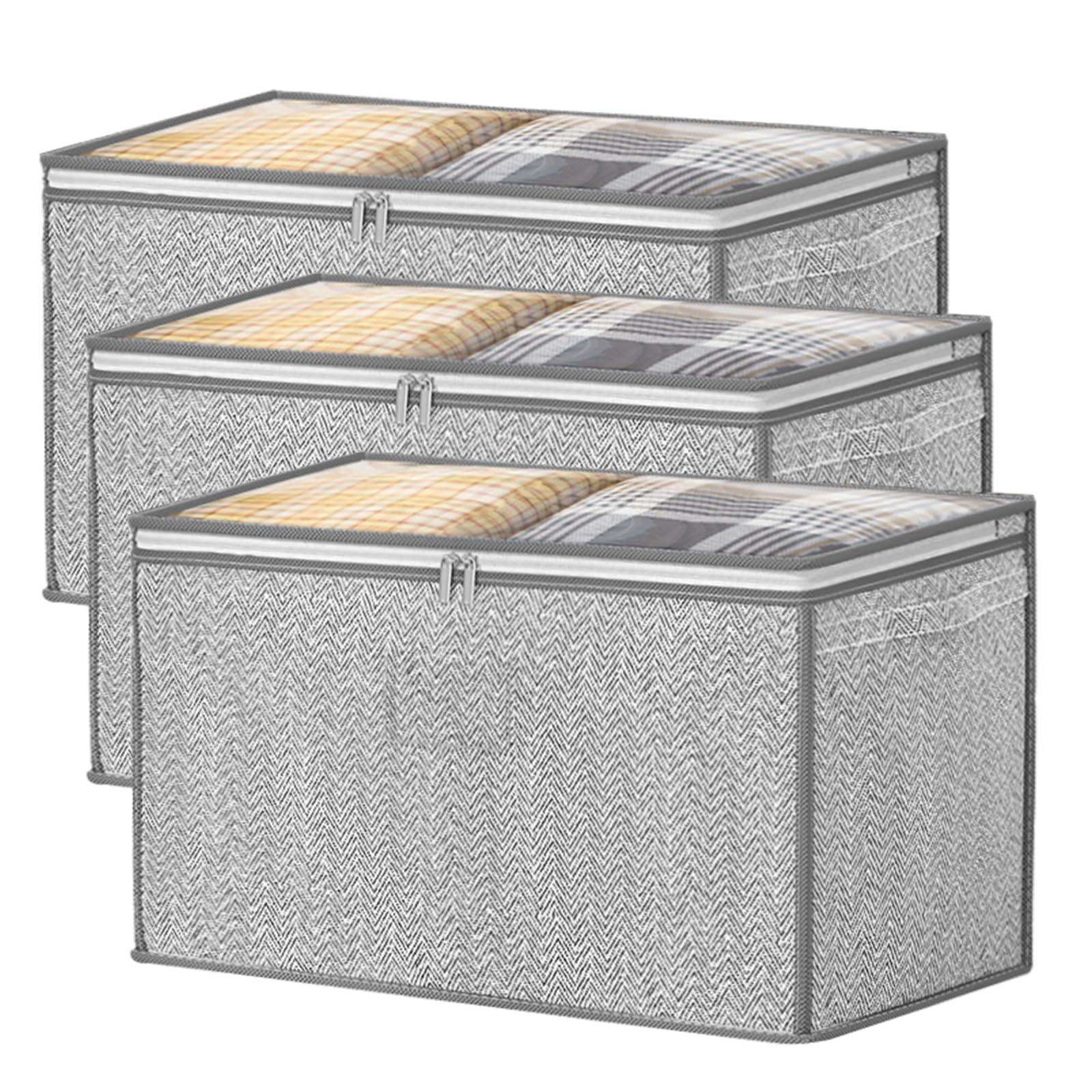 Photo 1 of 3 Pack 125L Grey Comforter Storage Bags, Clothes Storage Bags, Collapsible Closet Organizers, with Reinforced Handles & Sturdy Zippers