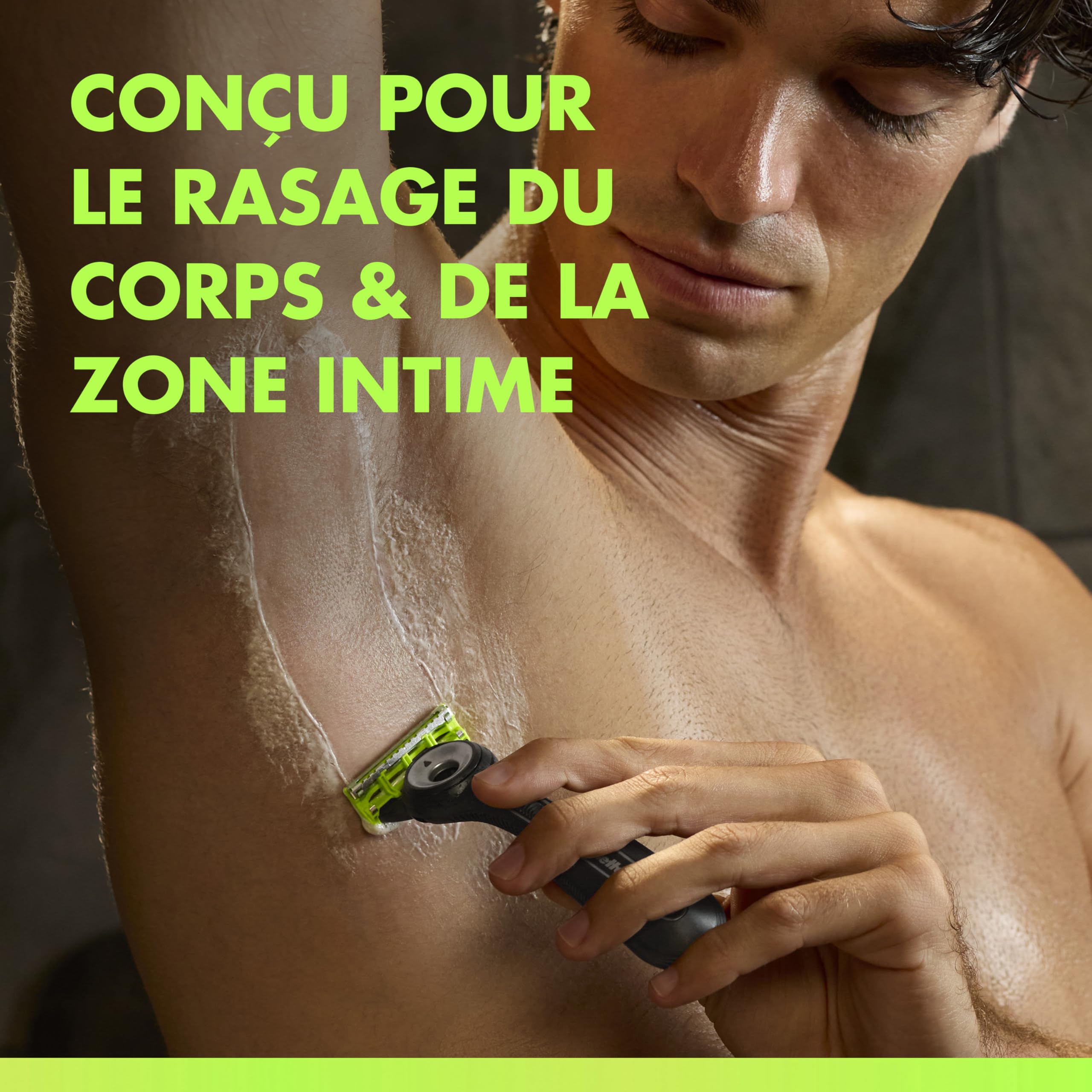 Gillette Labs Body + Intimate Lames de Rasoir Homme, Pack de 8 – Cartouches de Rasage pour la Zone Intime et le Corps, Tête à 2 Lames Très Espacées, Barre Anti-Poils Incarnés et Irritation