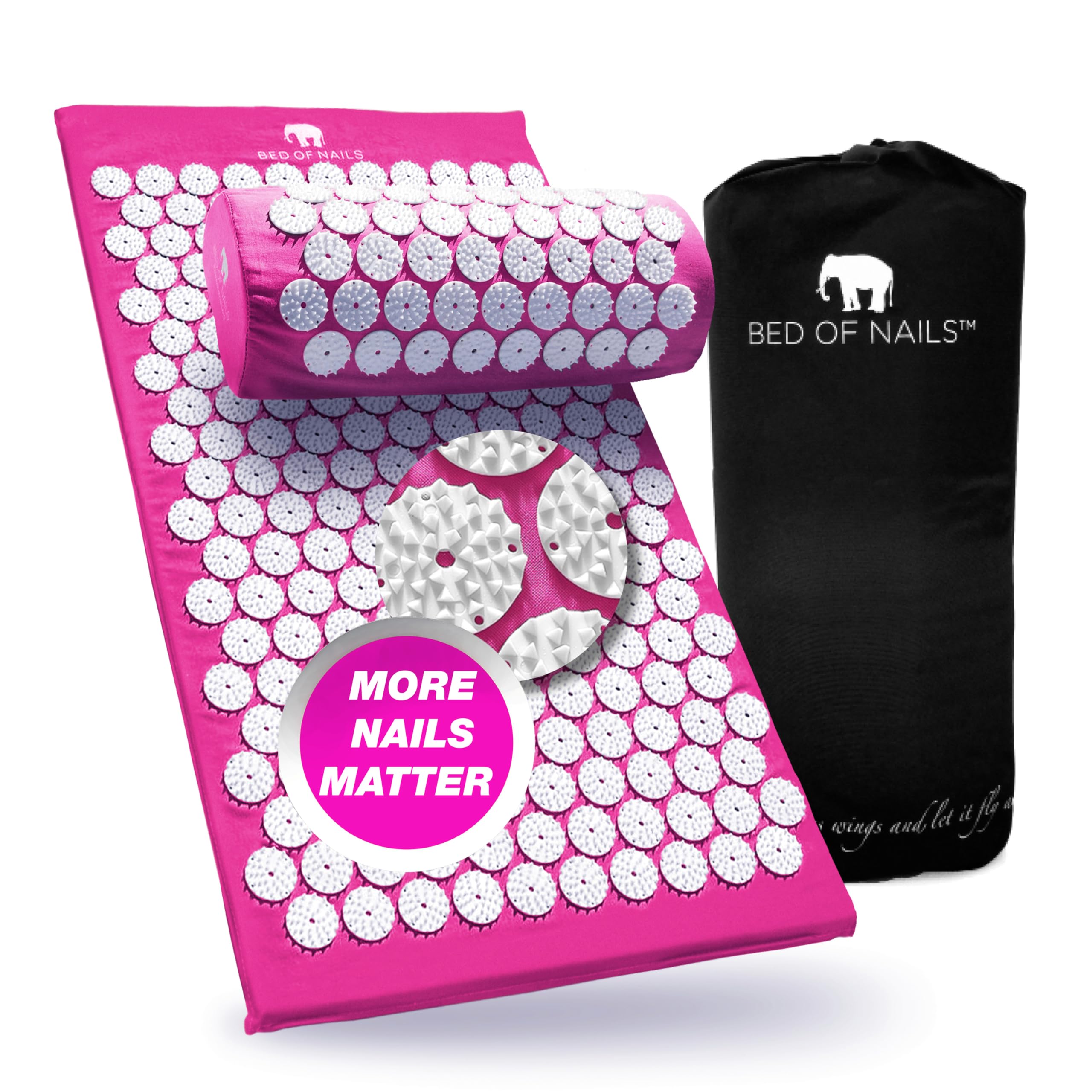 The Original Premium Acupressure Mat & Pillow Set, 10,962 Acupuncture Pressure Points for Back Pain Relief, Increased Energy, Relaxation, FSA/HSA Eligible, Drawstring Bag, Pink
