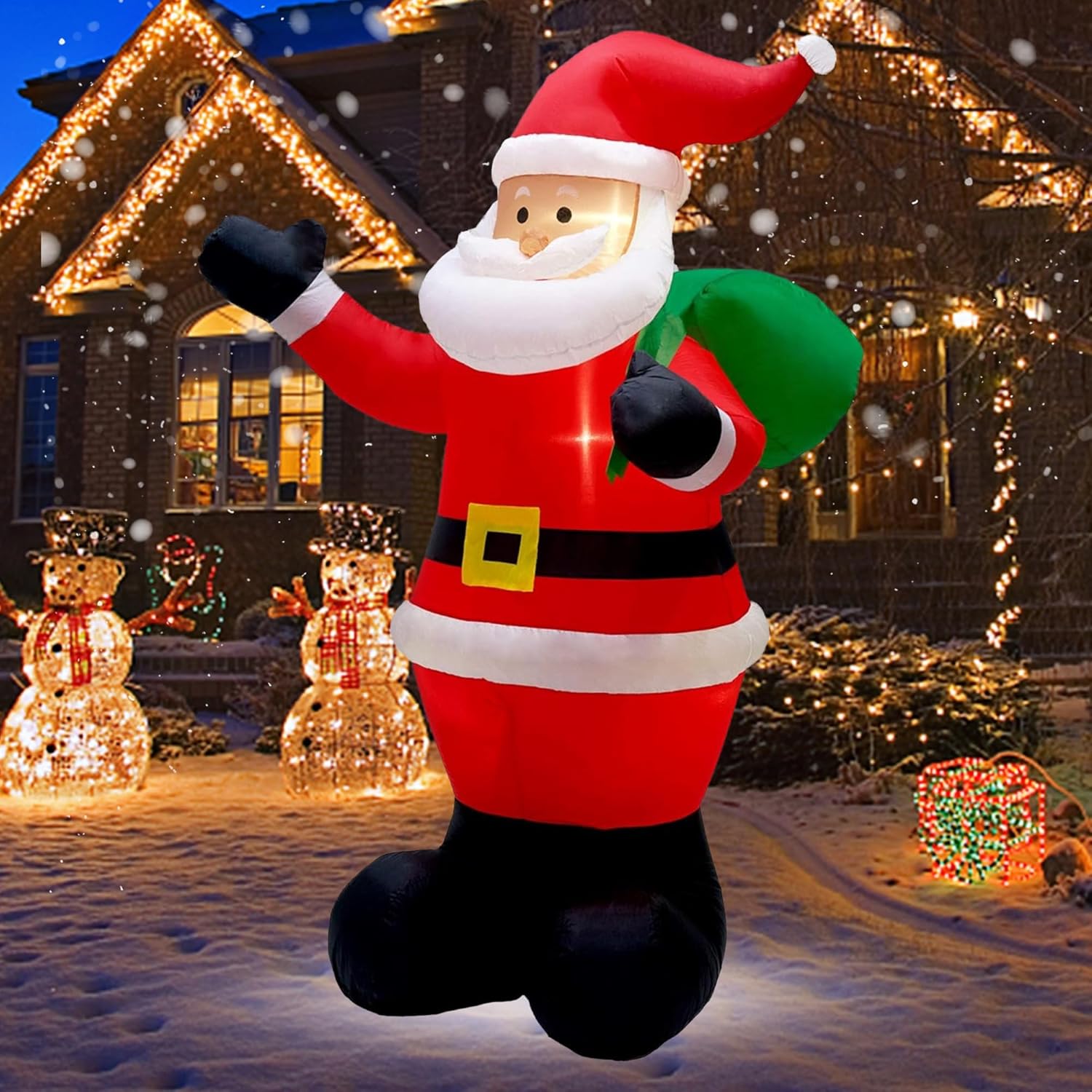 7 FT Christmas Inflatable Santa Claus Holding Gifts Bag, Blow Up Santa Claus with LED Lights, Lighted Christmas Decor for Yard, Indoor Outdoor Yard Garden Christmas Decoration