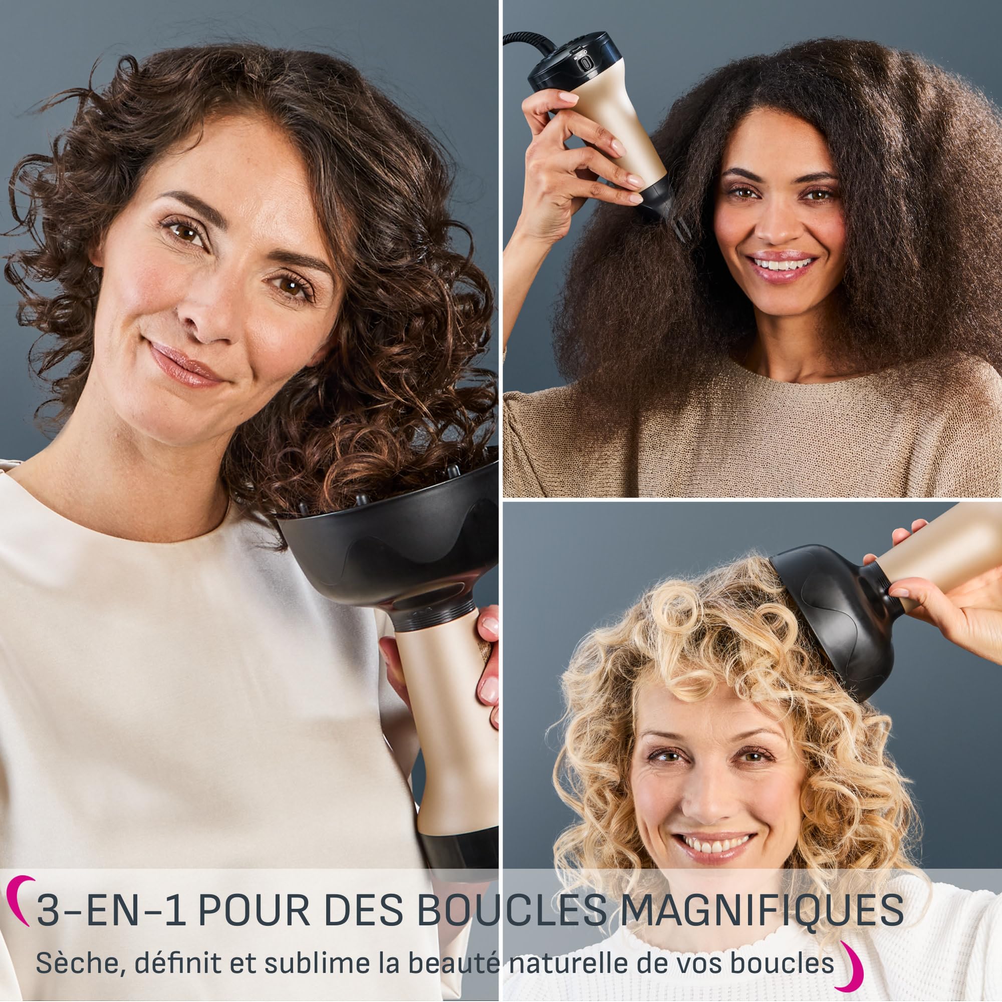 Calor Curl Harmony, Sèche-cheveux diffuseur 3-en-1, Pour cheveux bouclés, Sèche, Redéfinit, Sublime, CV7D30C0