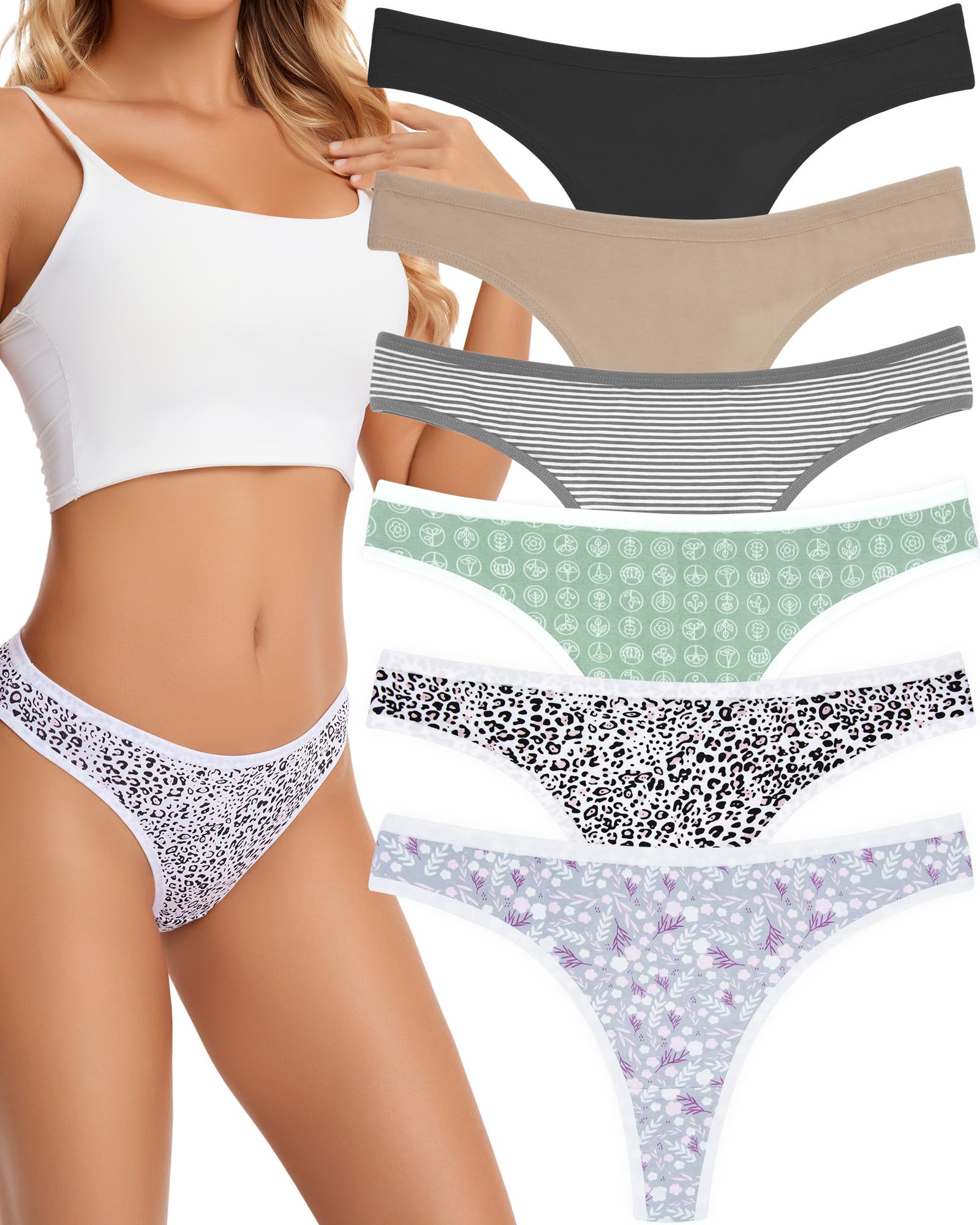 ANZERMIXWomen's Breathable Cotton Thong Panties Pack of 6