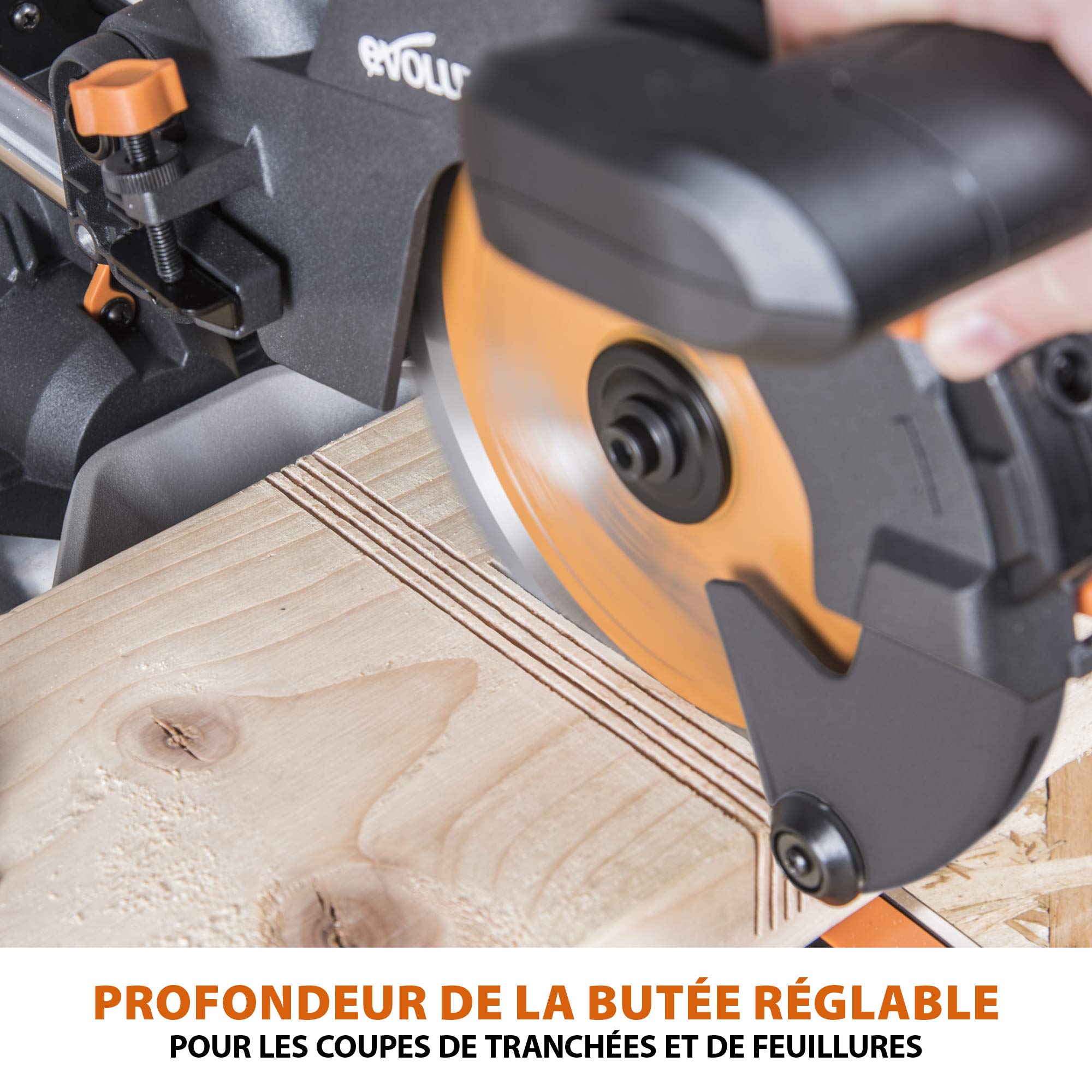 Evolution Power Tools Scie à Onglet Coulissante 300 mm Coupe Multi-Matériaux Lame Incluse 210mm R210SMS-300+
