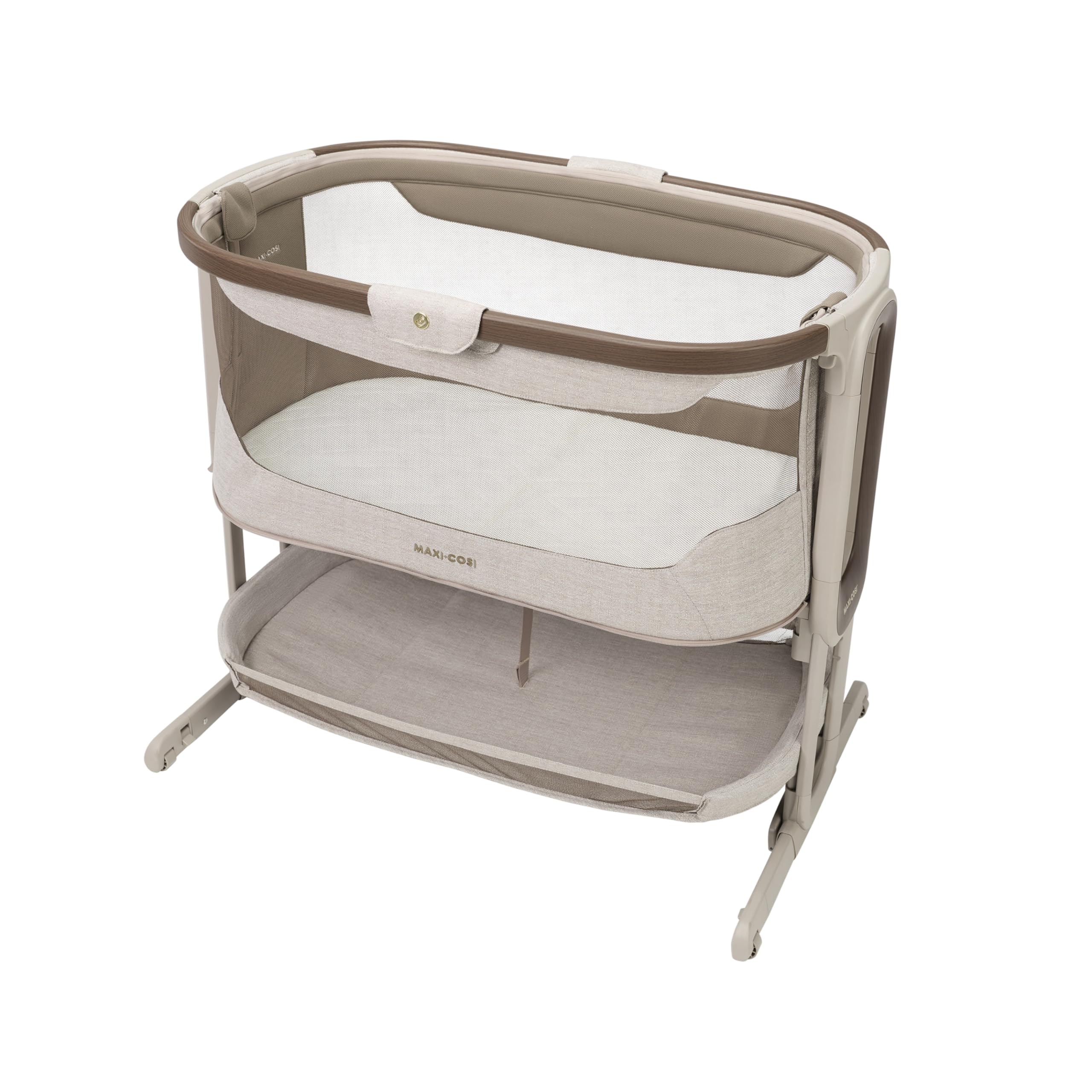 Maxi Cosi Iora Select Baby Stubenbett 0-6 Monate 9 kg Faltbares Beistellbett Schaukelbett CloudCore-Matratze 3 cm 5 Höhenstufen 4 Rollen Easy Slide Elegance Truffle
