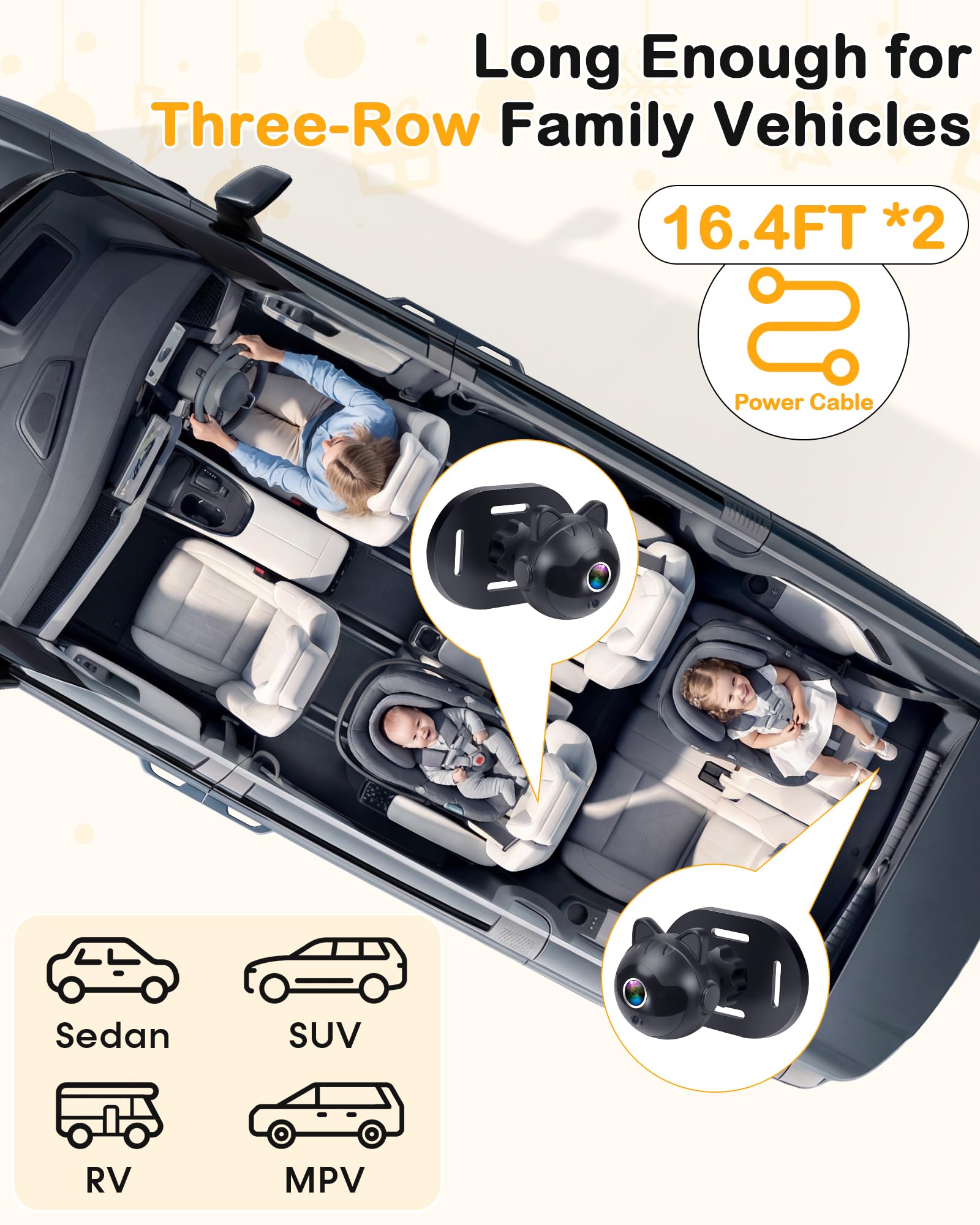 Thybro 1080P Dual Baby Car Camera: 6.8" Night Vision Monitor 2-Kids from Head to Toe at Once - USB Plug & Play Tool-Free Easy Setup for Two-Child Families on Daily Driving - 4
