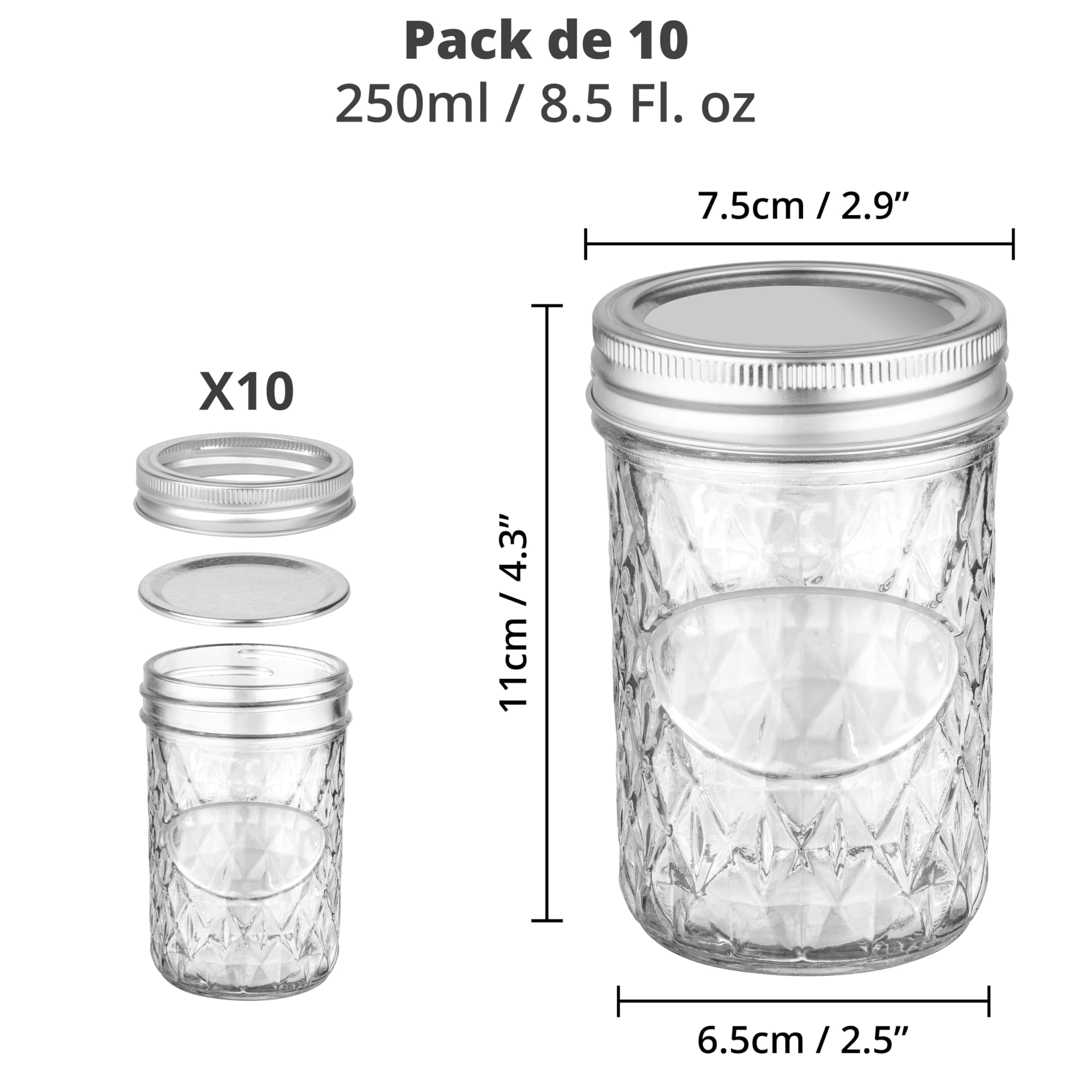Lot De 12 Pots En Verre Transparent 200 Ml Avec Couvercle - Pour Confiture, Miel, Desserts, Lavable Au Lave-vaisselle - 12