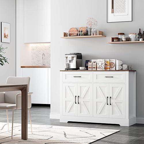 Miniatura 5 de Aparador buffet con almacenamiento, mesa de buffet de cocina de granja con cajones, barra de café con puertas de granero para comedor, pasillo,