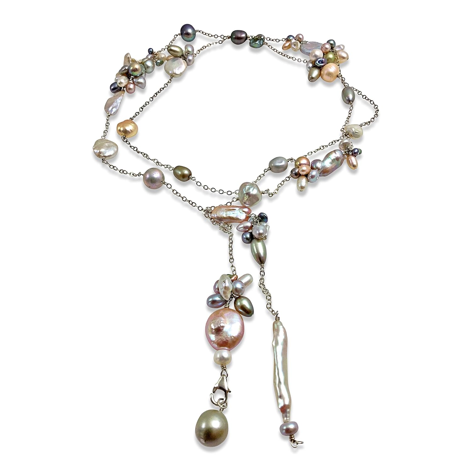 Pastel Pearl Textured Long Lariat Necklace Handmade Products