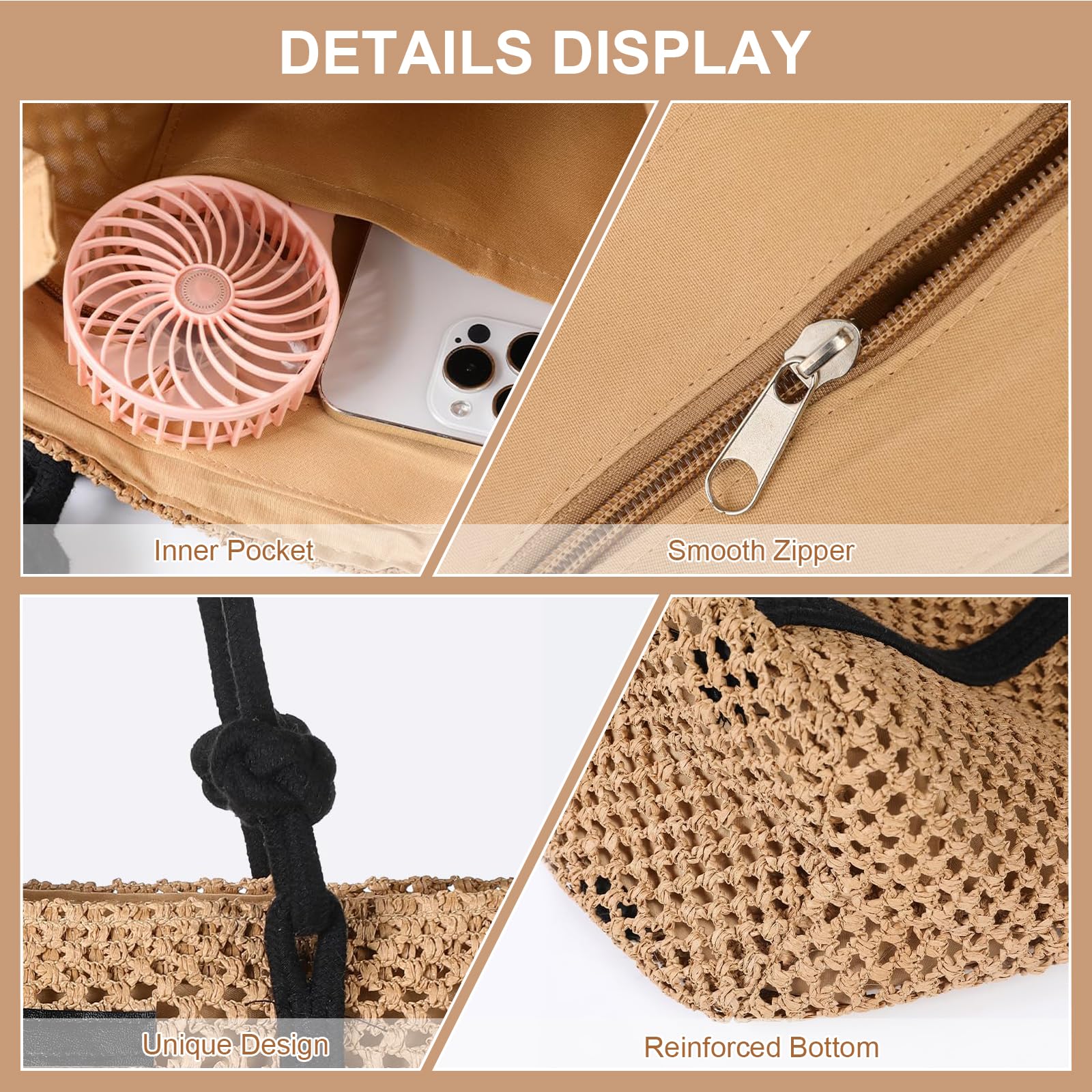 Sac en Paille à Bandoulière pour Femmes - Grand Format Tissé et Crocheté, Pour Plage et Vacances d'Été