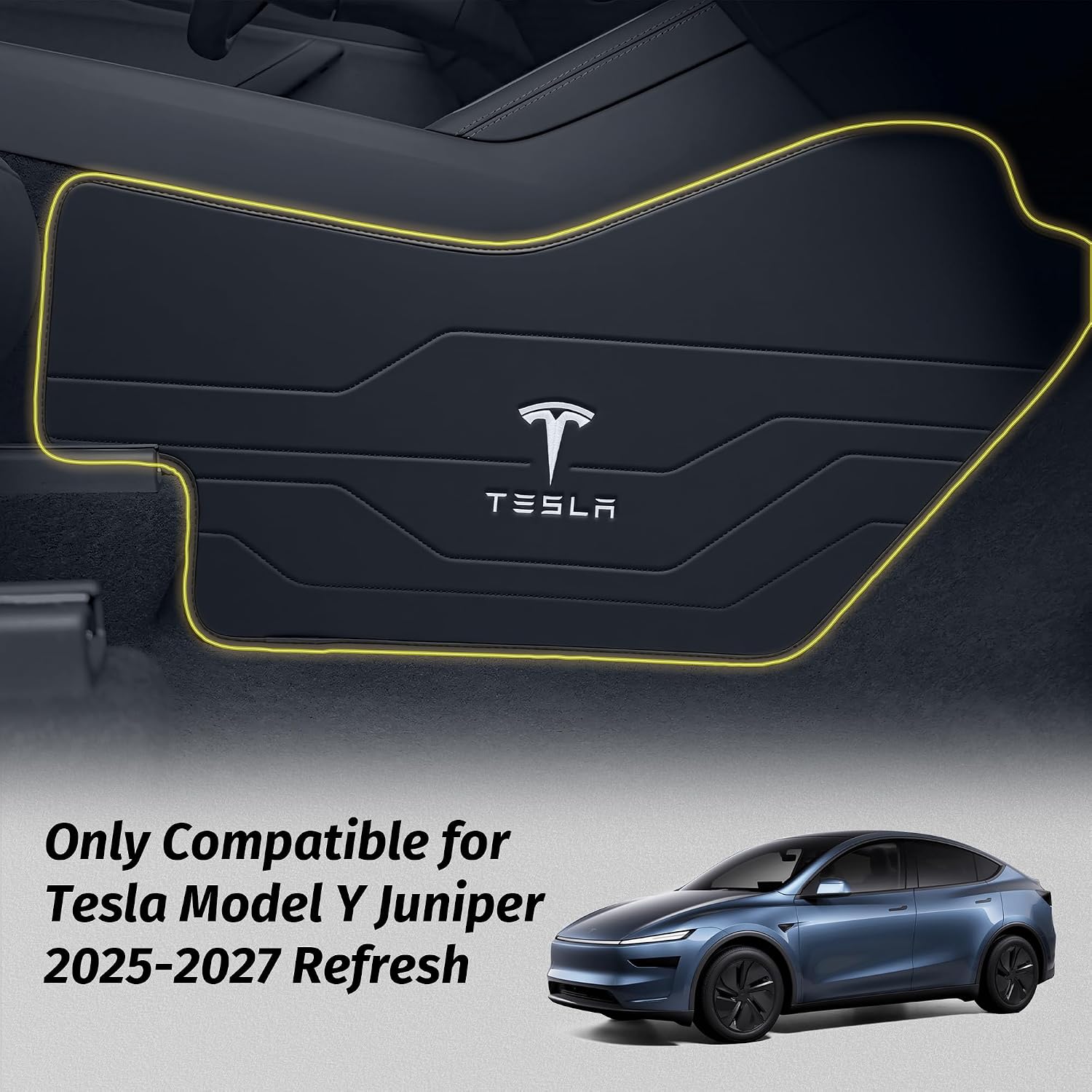 Center Console Leather Side Anti-Kick Mats(2 Pieces) Designed for Tesla Model Y Juniper(2025-2027),Waterproof, Dust Resistant, Front Seat Side Protector Cover Black