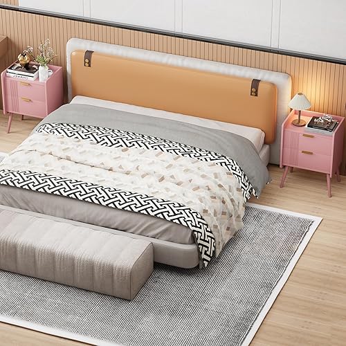 Miniatura 8 de Mesita de noche moderna con 2 cajones de almacenamiento, mesita de noche pequeña, mesa auxiliar de sofá de madera para dormitorio, sala de estudio y