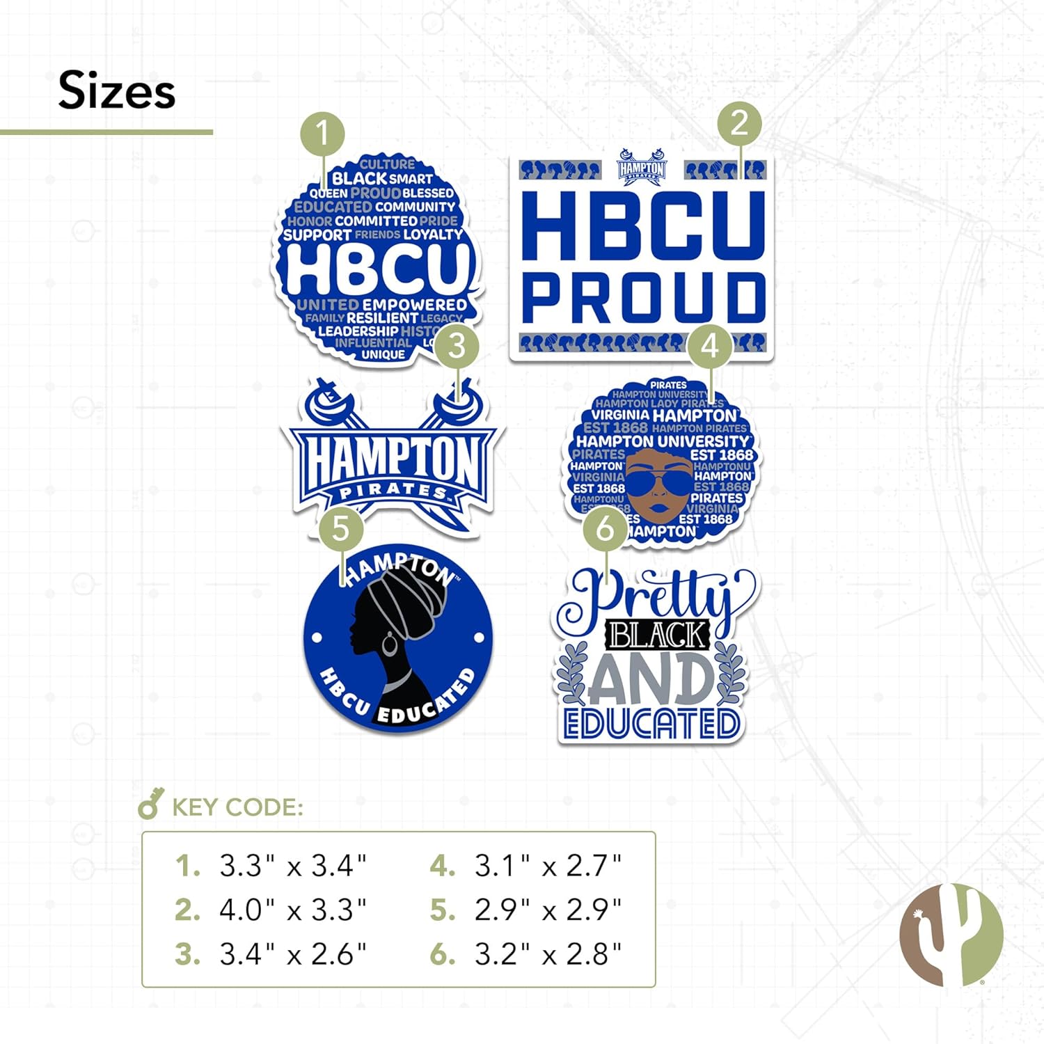 Desert Cactus Hampton University Sticker Virginia Pirates Sticker Vinyl Decals Laptop Water Bottle Car Scrapbook (T2 HBCU-C) - Image 3