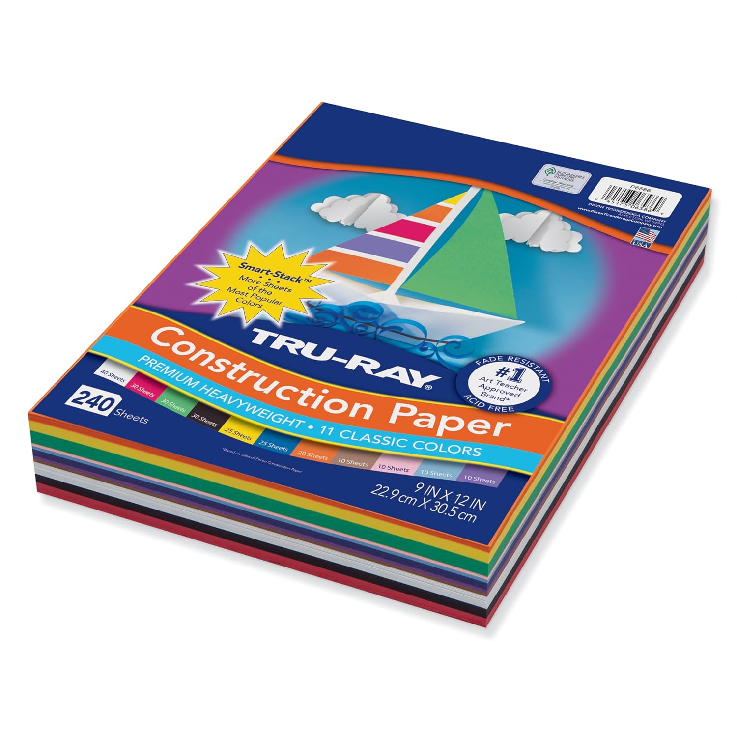 Tru-Ray Sulphite Construction Paper, 9 x 12 Inches, Assorted Colors, 240 Sheets