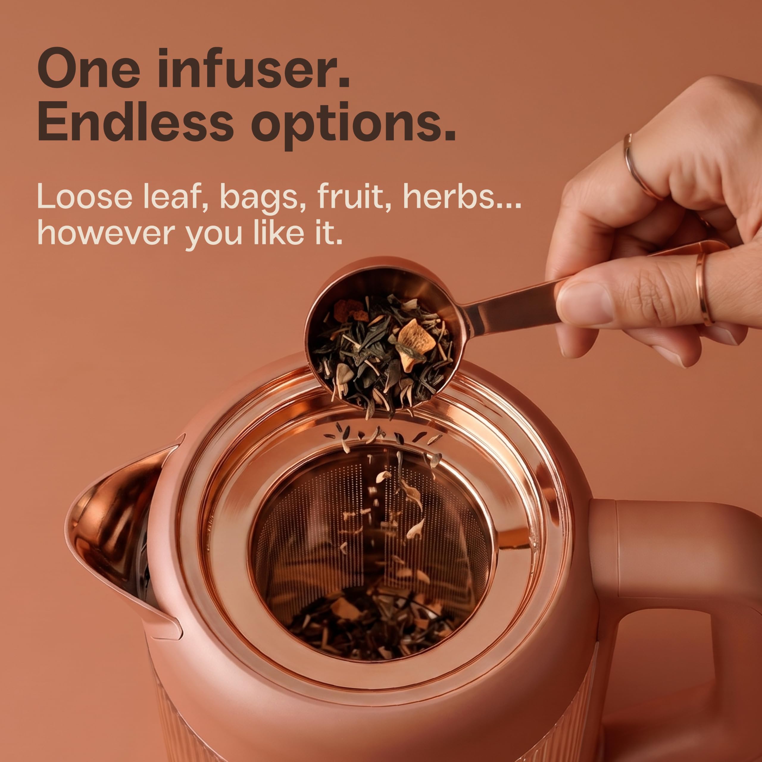 Viante Nina Electric Tea Kettle with Infuser, No Plastic In Contact With Water, 1.5L Borosilicate Glass, 304 Stainless Steel, 4 Temp Presets, Keep Warm, Cordless, Auto Shut-Off, Terracotta