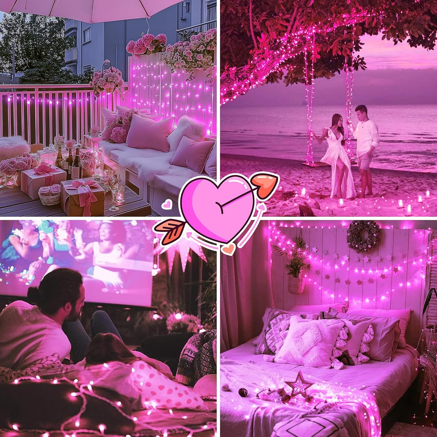 KAQ Connectable 240LED Pink String Lights Outdoor/Indoor, Extendable Plug in Twinkle Fairy Lights Waterproof with 8 Modes&Timer Function for Garden Bedroom Patio Tree Christmas Decorations