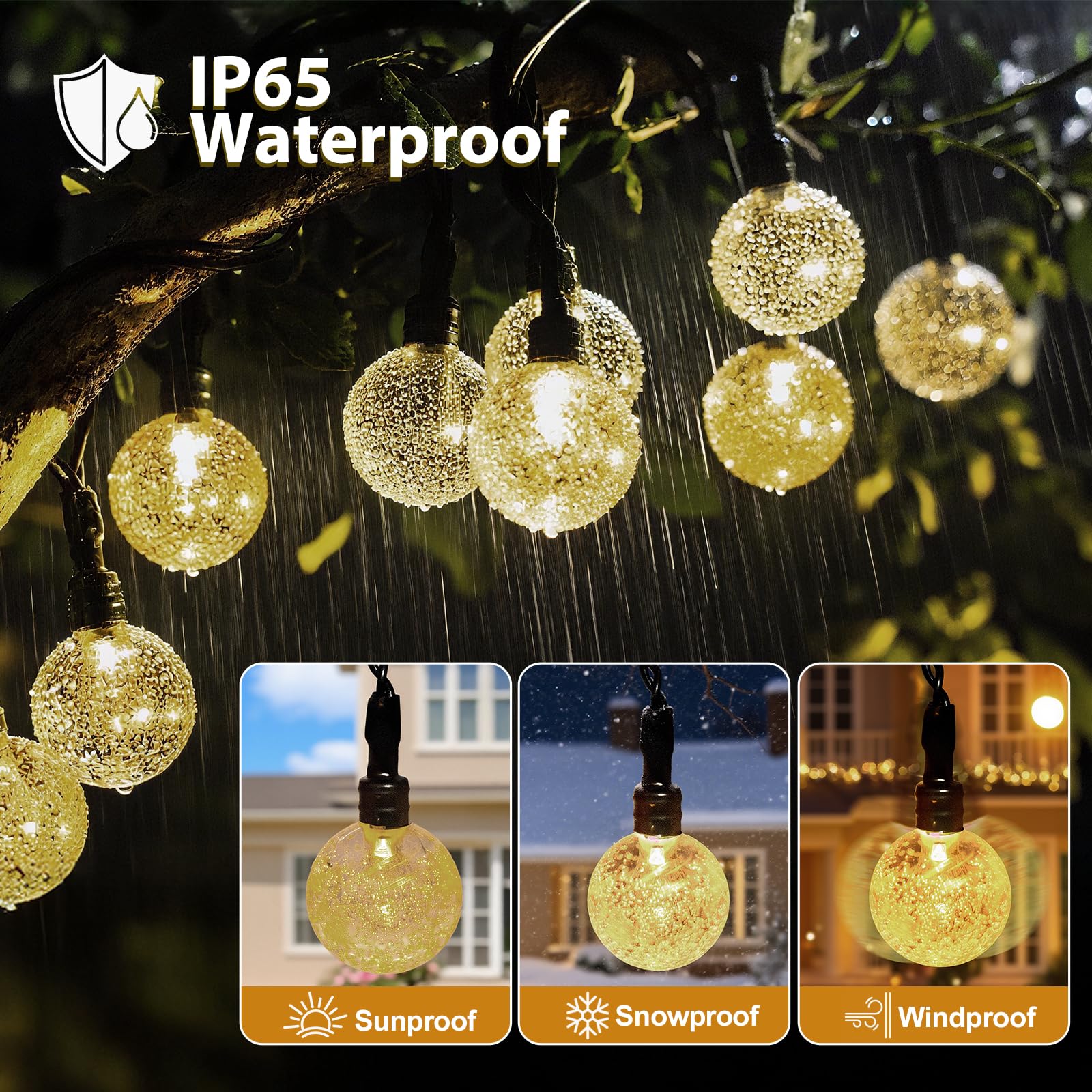 SeaShine Wiederaufladbare batteriebetriebene Lichterkette, 6,7 m, 50 LEDs, Kristallkugel-Lichterkette, IP65 wasserdichte Batterie-Lichterkette mit Fernbedienung, Timer, für Schlafzimmer, Outdoor