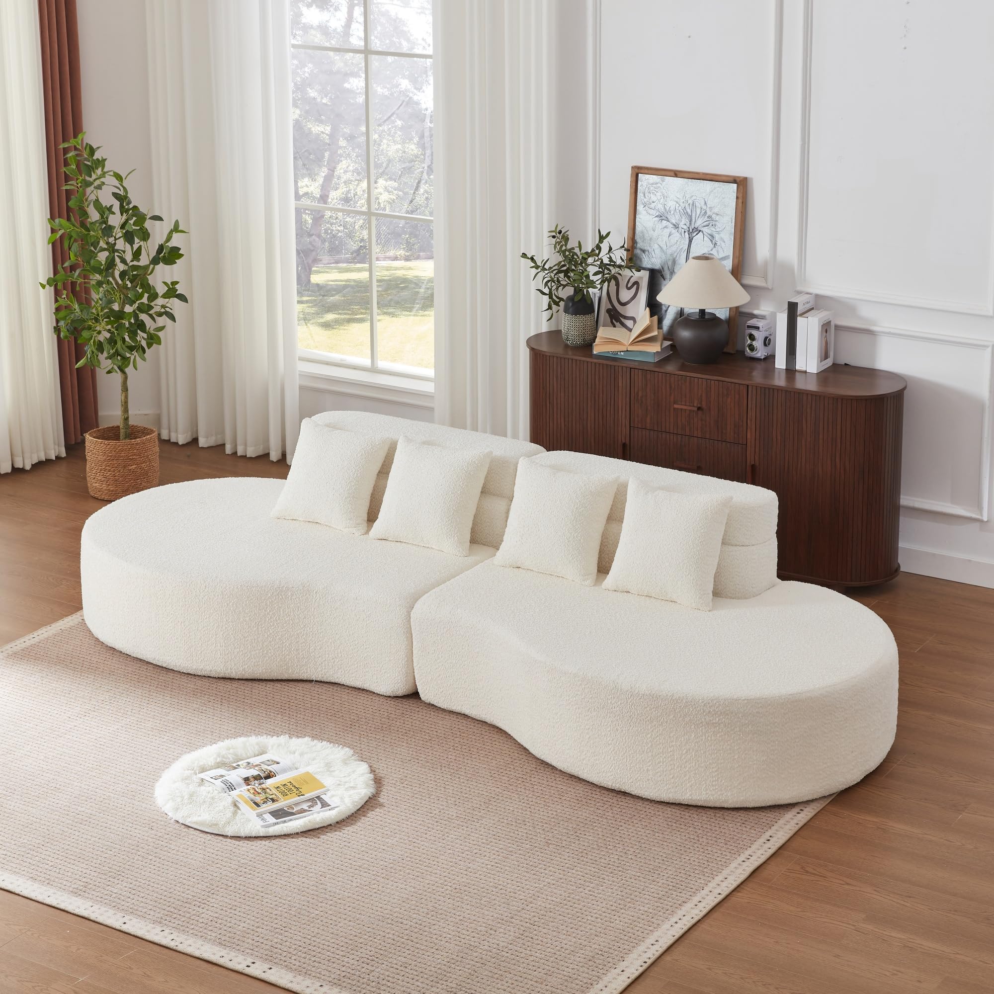 Divano modulare in schiuma, divano componibile senza struttura a 2 pezzi, 100% schiuma memory ad alta densità, rivestimento in velluto sfoderabile e lavabile, divano in stile moderno. (Beige)