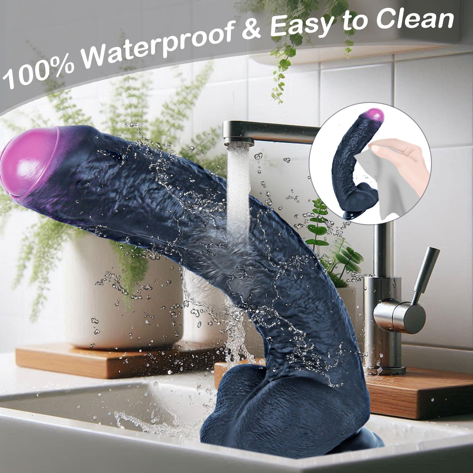 Dildo in silicone effetto pelle con doppia tenuta, diametro 5,9 cm, ventosa, lungo 30 cm, realistico, curvo, nero, non circonciso, extra spesso, gigante, morbido, punto G e plug anale