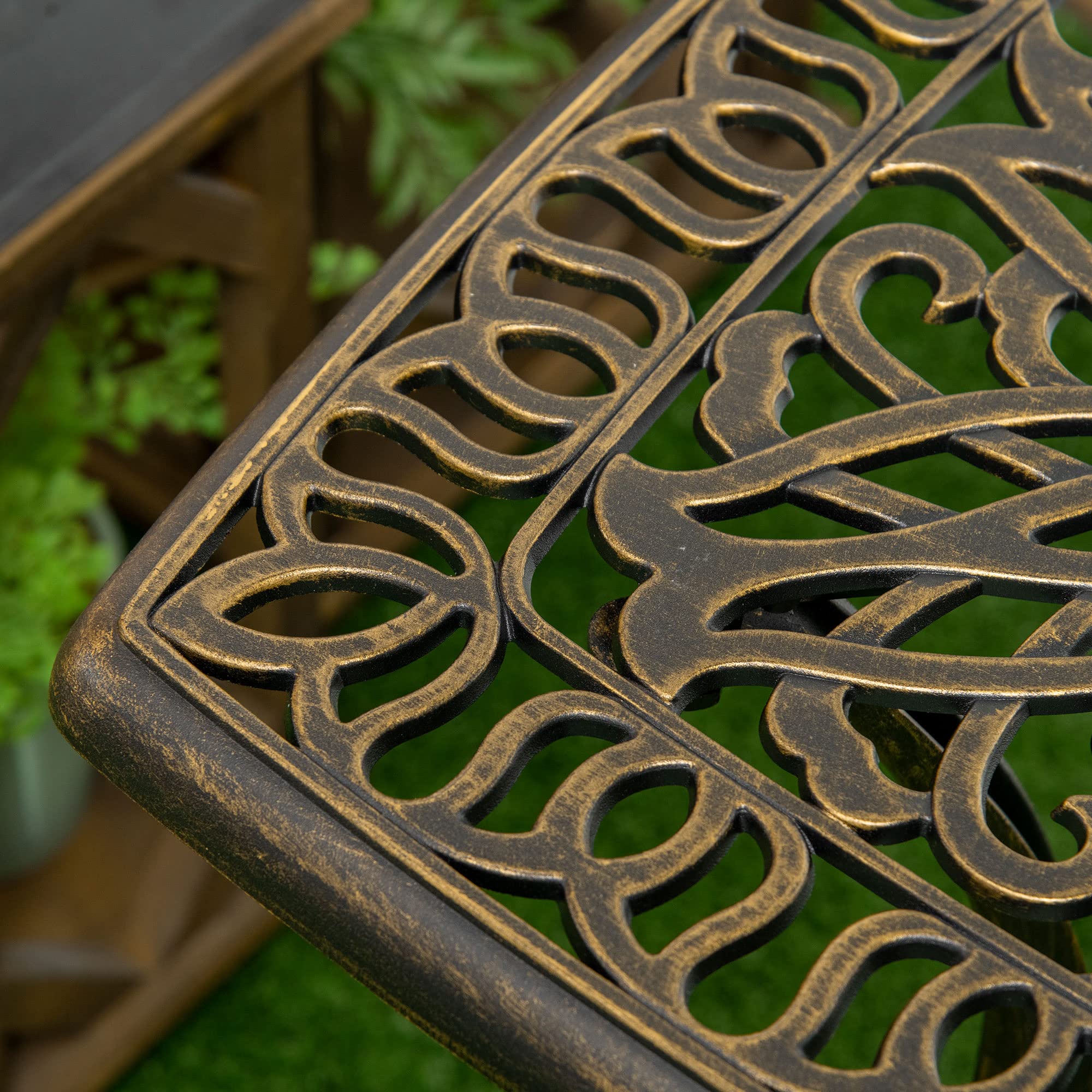 Outsunny Beistelltisch mit Schirmloch für Garten 54 x 54 x 52,5 cm Bronze | Terrassentisch, Gartentisch mit Aluminiumrahmen, Kaffeetisch für Balkon