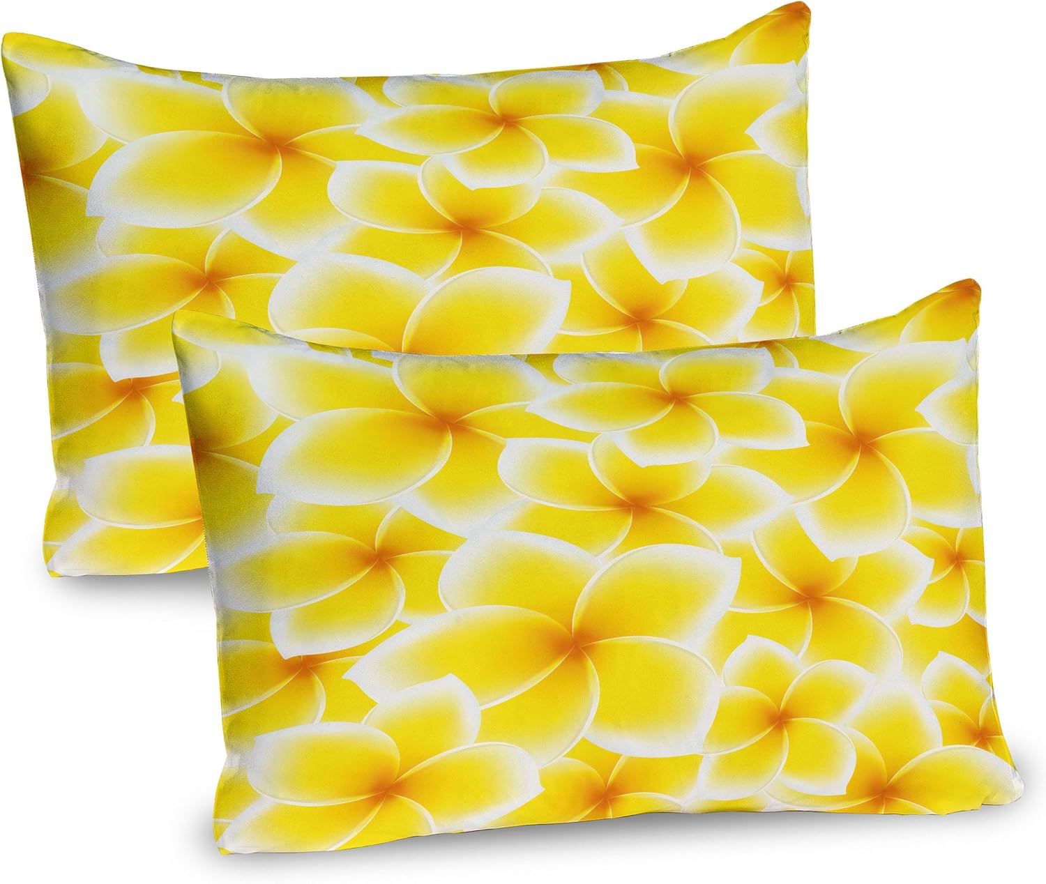 Ambesonne Yellow Pillow Sham Set of 2, Plumeria Frangipani Flower Blossom Pattern Hawaiian Floral Wildlife Art, Quality Microfiber Bedding Item for All Seasons, 26" x 20", Yellow and White