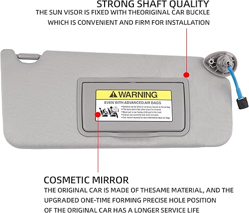 Miniatura 4 de Dasbecan Visera parasol gris para el lado izquierdo del conductor con luz compatible con Honda Accord 2008-2017, reemplaza # 83280-TA5-A51ZA
