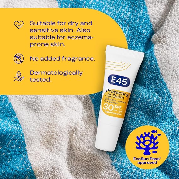 E45 Protecting Lip Balm - nourishing and softening balm for dry and chapped lips - SPF30 for all-year-round high UVA/UVA Protection - 10ml