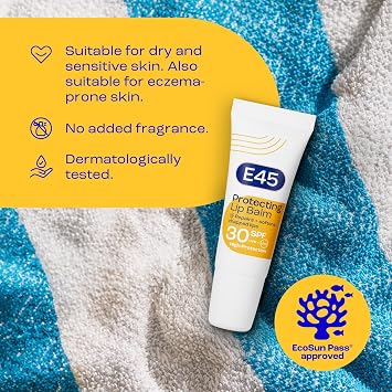 E45 Protecting Lip Balm - nourishing and softening balm for dry and chapped lips - SPF30 for all-year-round high UVA/UVA Protection - 10ml